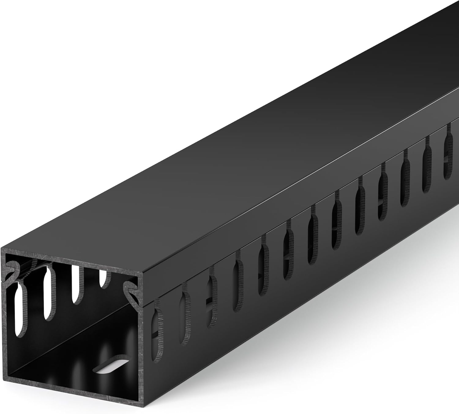 94.5In(6X L15.7In) Professional Server Rack Cable Management Raceway, H1.4 X W1.6In Cable Raceway Kit, Electrically Safe PVC Open Slot Wire Raceway for under Desk/Computer/Network Cords, Black image number 3