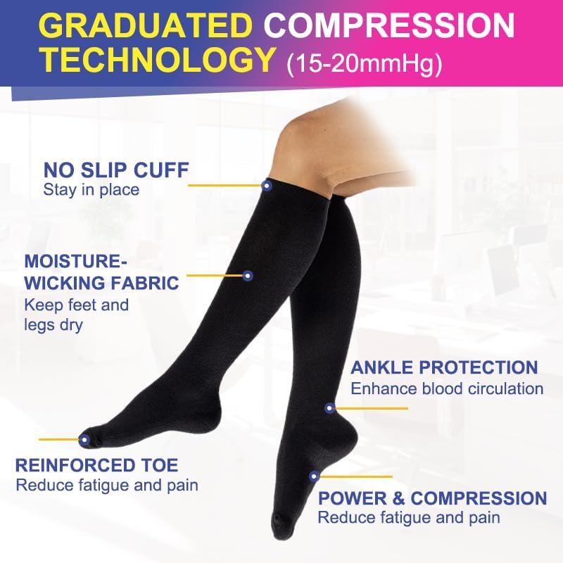 3 Pairs Compression Socks 15-20 Mmhg - Compression Stocking Best Support for Running, Swelling, Nurse, Flight, Nurses,Travel,Flying image number 2