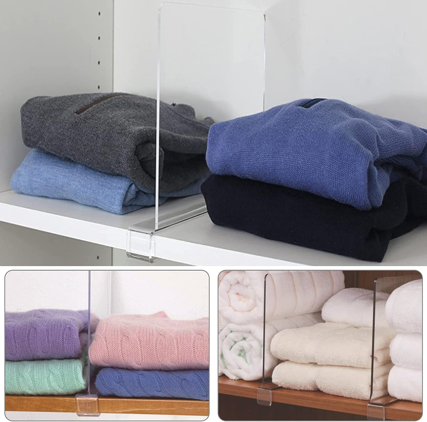 Clear Acrylic Shelf Dividers, Multi-Functional Shelf Separator, Adjustable Clothing Organizer, Transparent Organizer for Storage, Wood Closet, Bedroom, Kitchen and Office Shelves image number 2