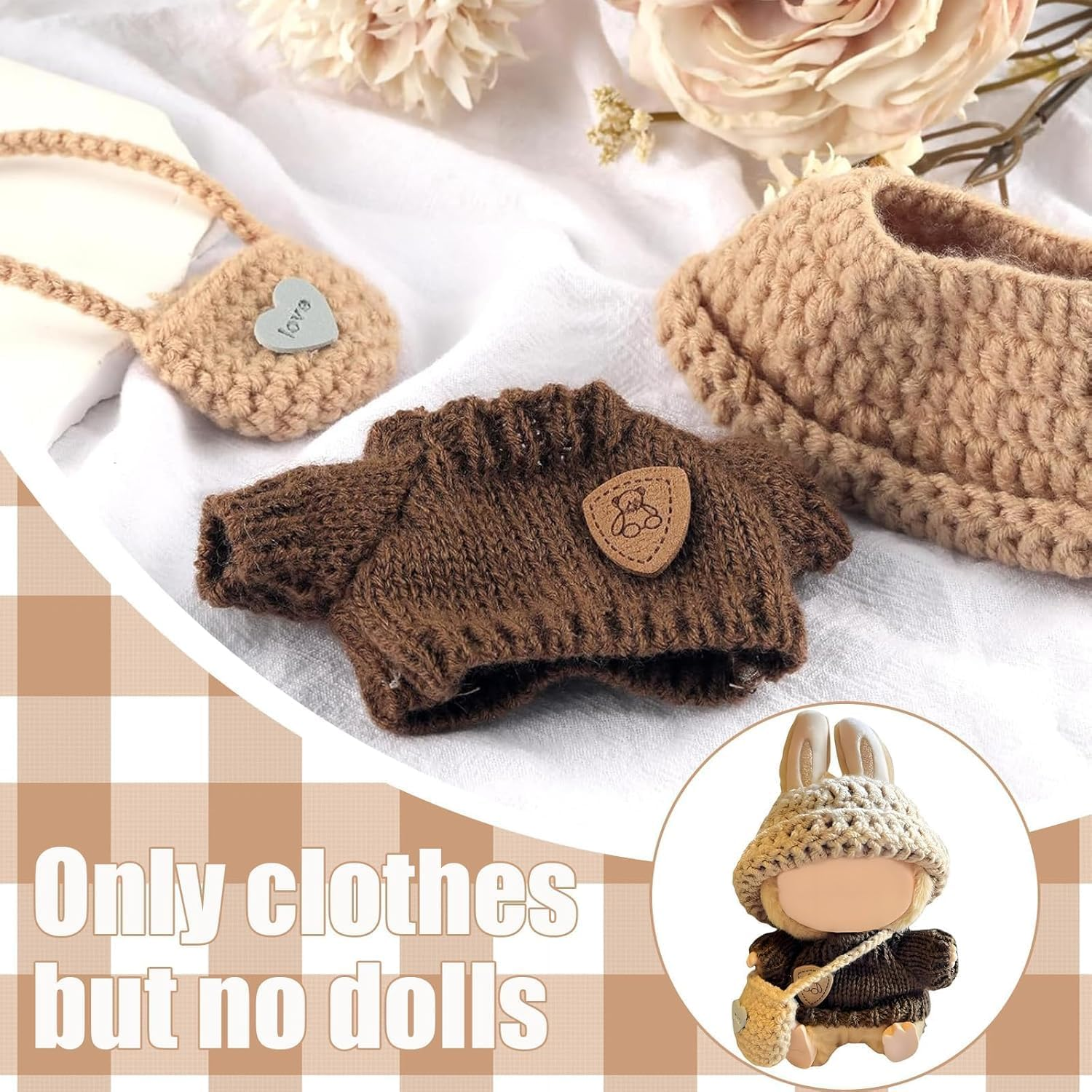 Doll Clothes Compatible With17/15Cm Doll,Handcrafted Crochet Miniature Accessories Set, Handcrafted Crochet Outfit Set and DIY Craft Projects Doll Outfit Doll Accessories Gifts for Girls Boys image number 5