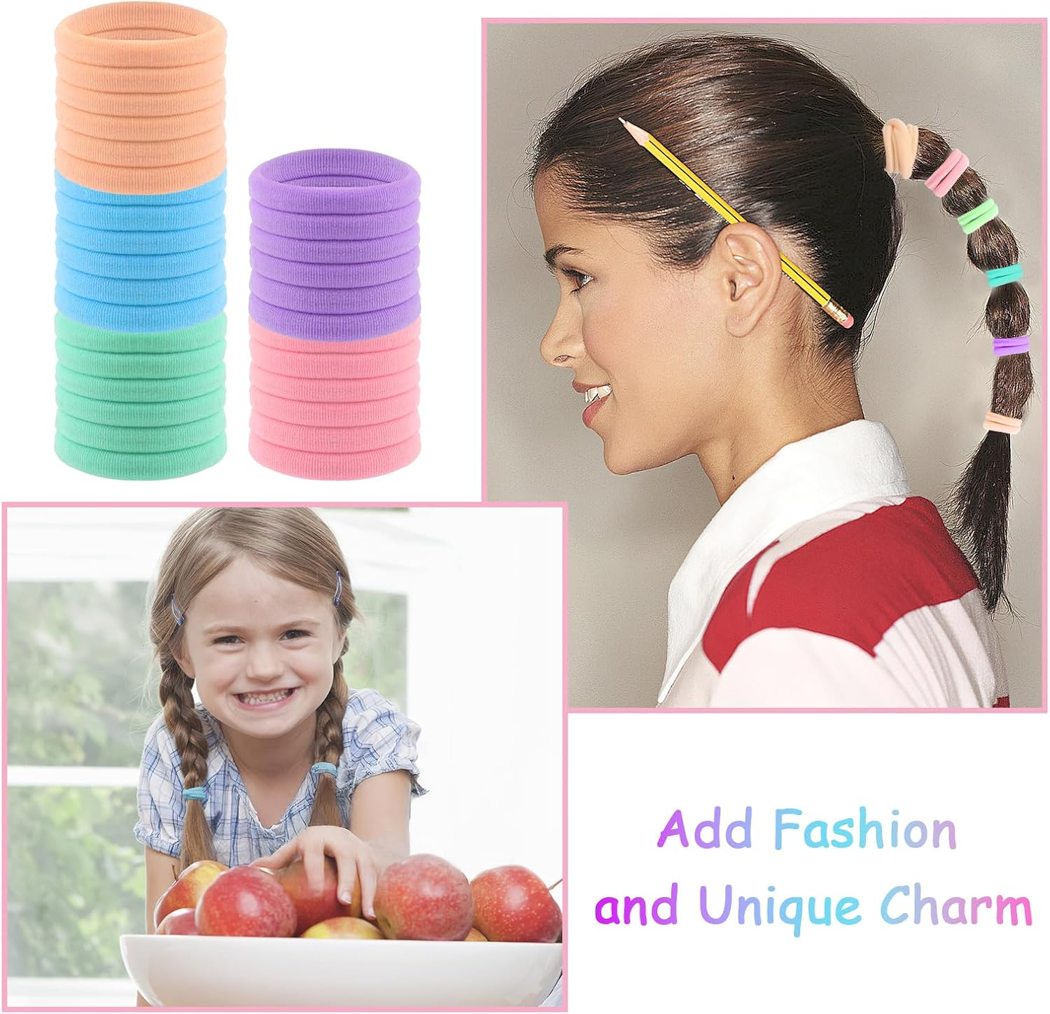 Pack of 30 Hair Bobbles Girls Colourful Hair Bobbles Women Colourful Elastic Cable Bobbles Girls Nylon Soft Hair Scrunchies for Girls Women Thick Curly Straight Hair (F-Macaron) image number 4