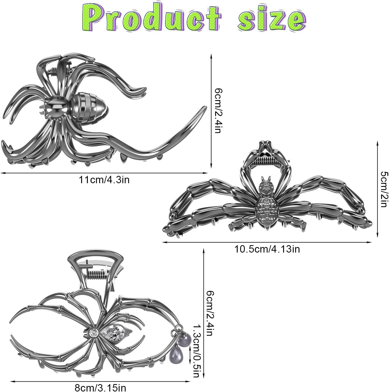 Pack of 3 Halloween Spider Web Hair Clips, Fashion Metal Hair Clip, Non-Slip Claw Clip, Gothic Spider Hair Clips, Durable Alloy for Halloween, Costume Party, Cosplay (Black) image number 4
