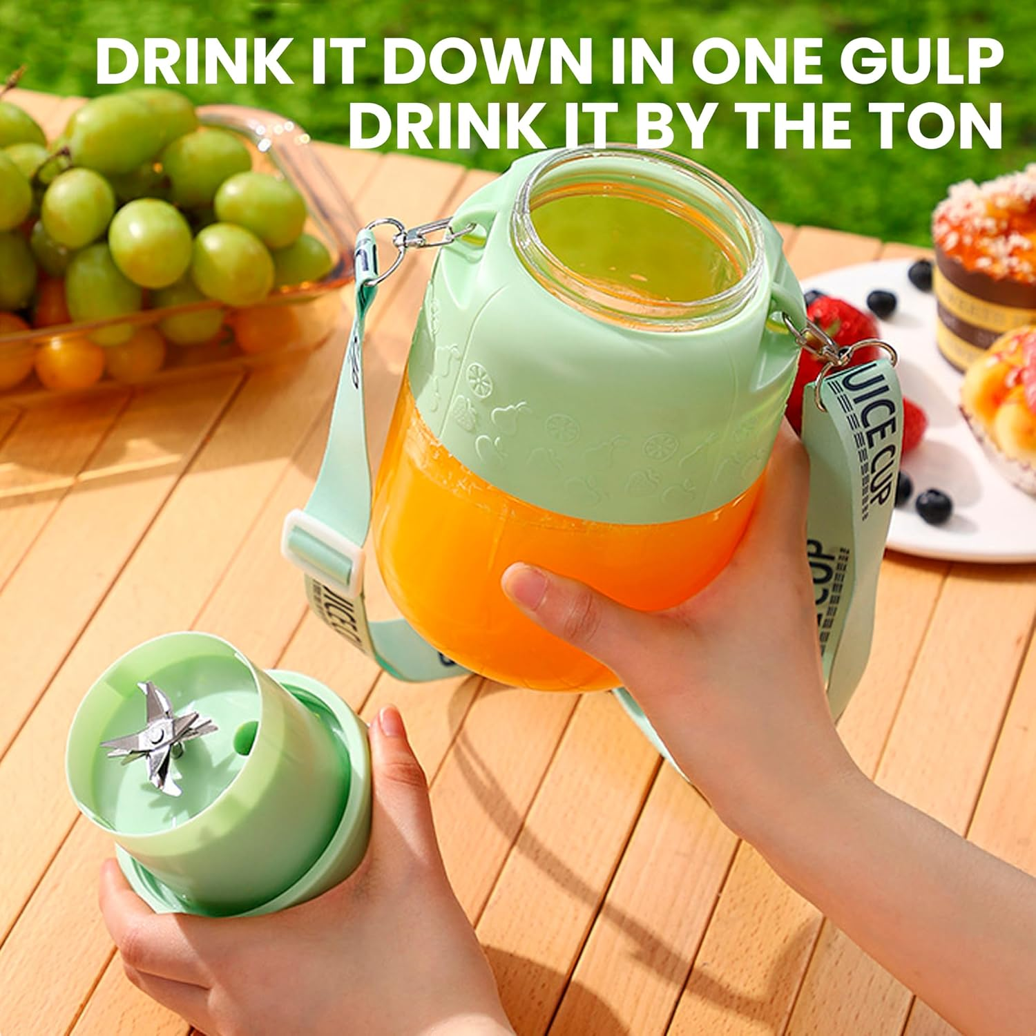 Depehelp Portable Blender and Juicer 2-In-1, 800W Electric Blender Cup with Straw, USB Rechargeable, 28Oz Leakproof Design for Kitchen, Travel, Gym, Making Smoothies and Fresh Juices (White) image number 1