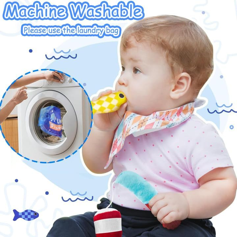 Montessori Toys for 1 Year Old Boy Girl, Cloth Fishing Game Baby Toys 6-12 12-18 Months, Toddlers'S Sensory Toy with Stacking Cups, Number Counting, Color Sorting image number 1
