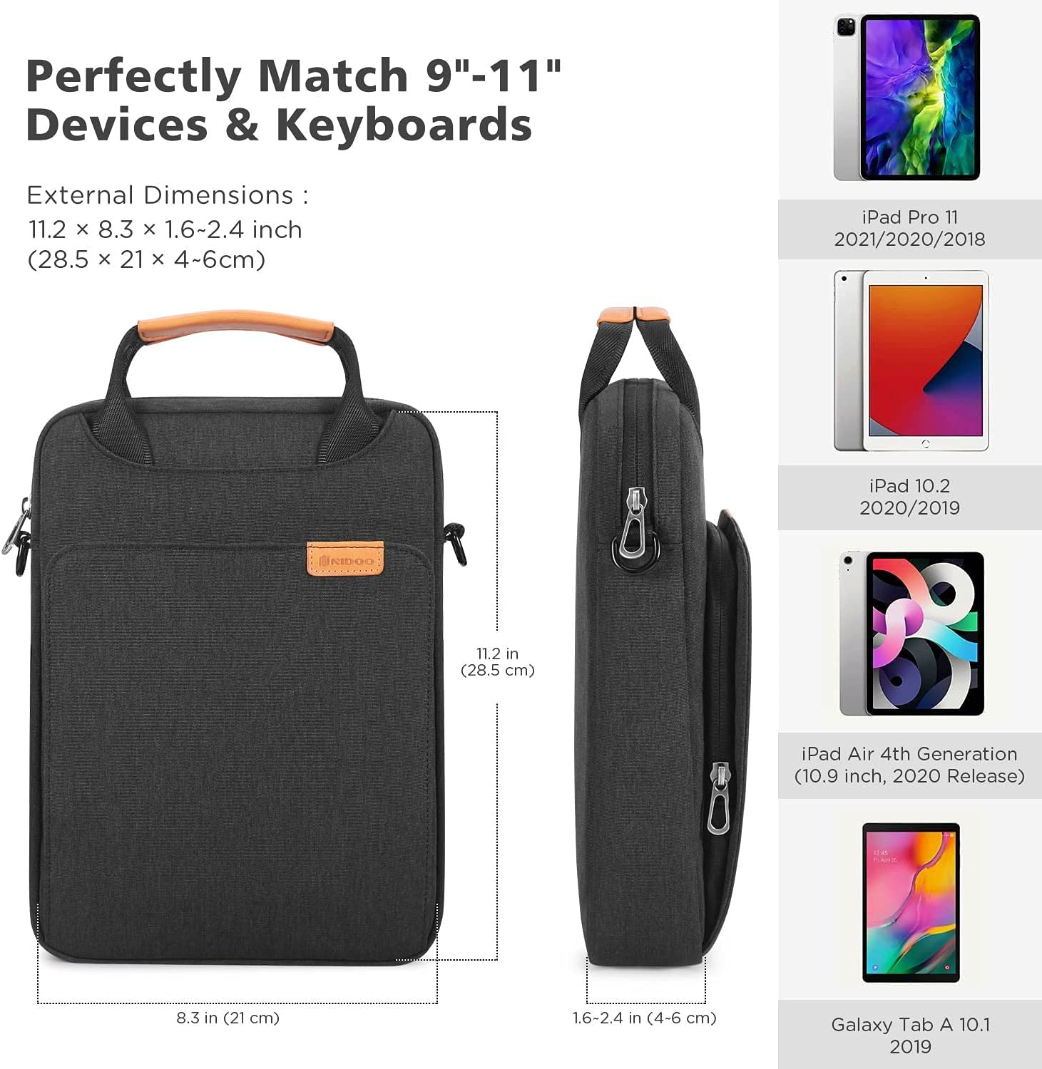 NIDOO Tablet Shoulder Bag for 10.5" 11" Ipad Pro / 10.5" 10.9" Ipad Air, Laptop Sleeve Messenger Handbag for 10.5" Surface Go 2/10.8" Surface 3/11.5" Tab P11 Pro, 10"-11" Tablet Carrying Case image number 2