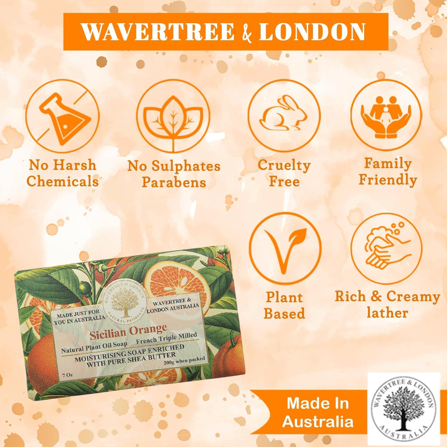 Wavertree and London Sicilian Orange Soap Bar 200 G image number 3