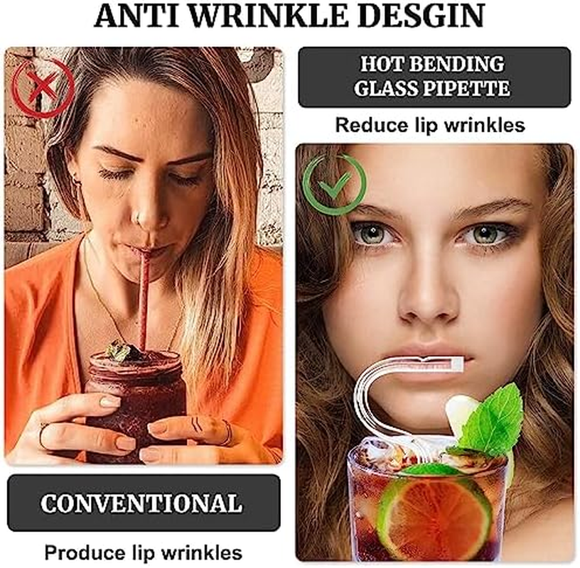 Anti Wrinkle Straw, 3 Pack Reusable Glass Drinking anti Wrinkle Straw, Lip Straws for No Wrinkles, Side Sideways Straw Wrinkle Free