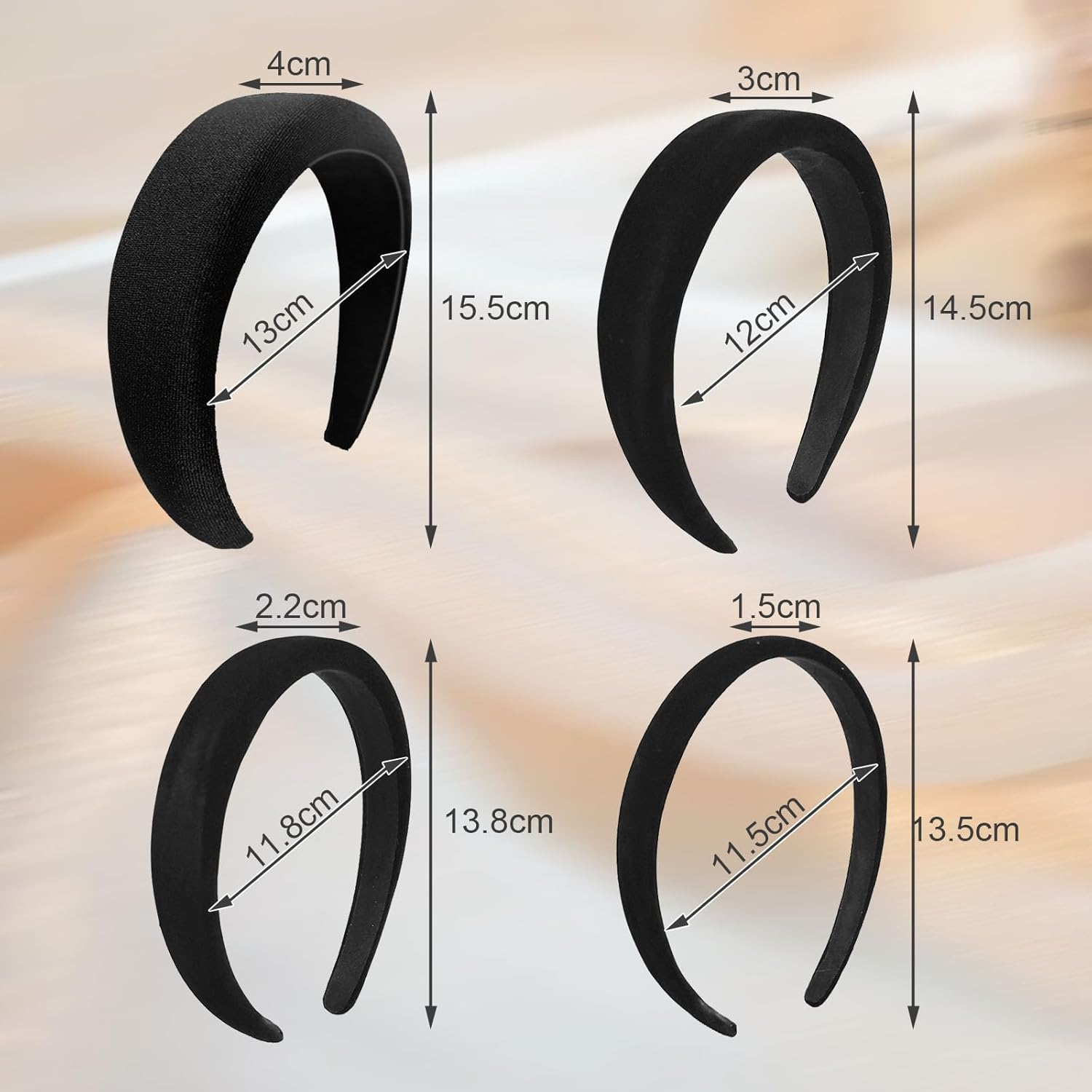 ZOCONE Pack of 4 Velvet Headbands Women'S Wide Vintage Thick and Thin Headband Wide Sponge Elegant Headbands for Women Girls (Black, Multiple Sizes) image number 1