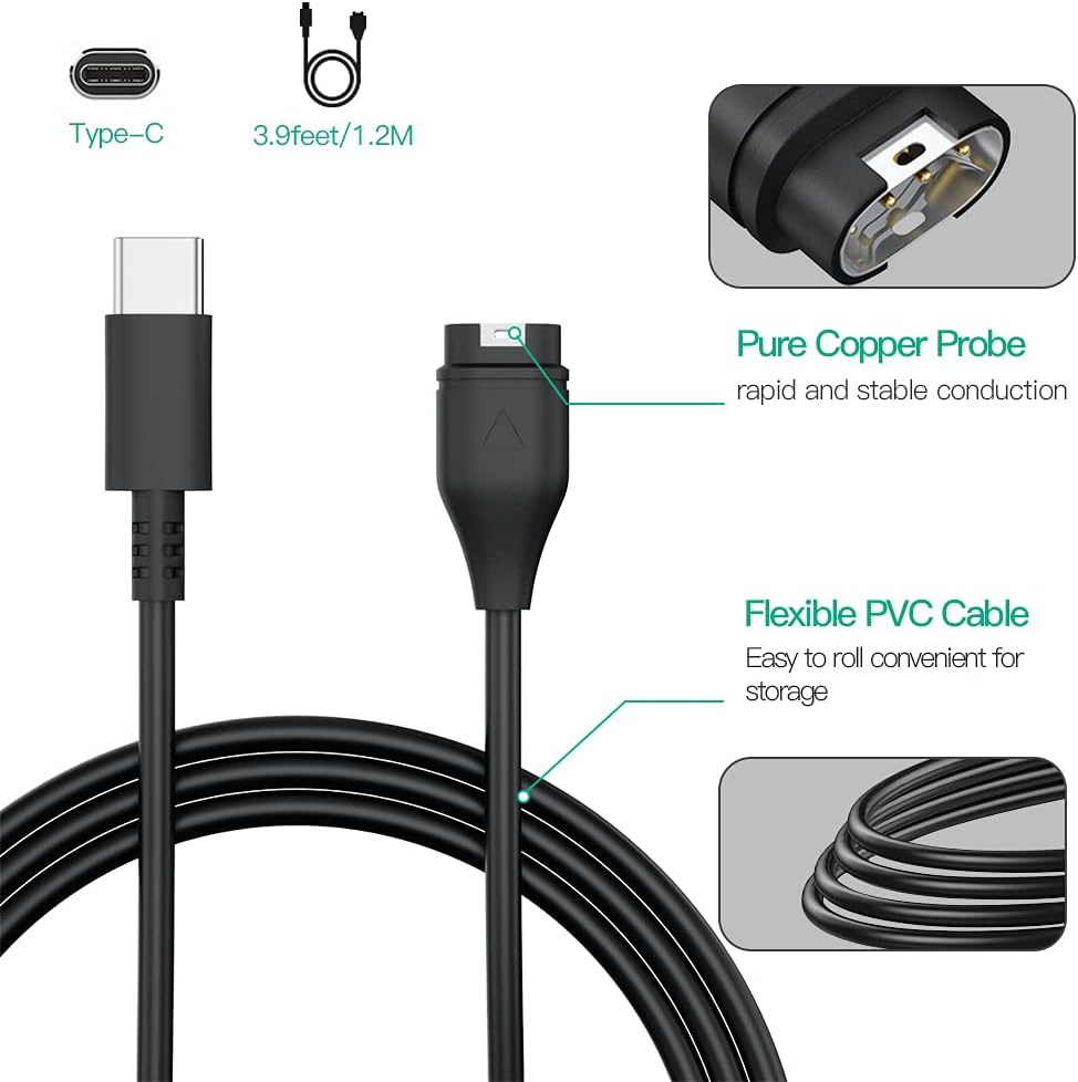 AWINNER Charger Cable Compatible for Garmin Fenix 6 6S 6X Pro Sapphire,Fenix 5 5S 5X Plus,Forerunner 935 945 45 45S 245,Approach S10 S40 S60 X10,Quatix 5 Sapphire,Vivoactive 3 4C 4S,Vivomove 3 3S Usbc image number 3