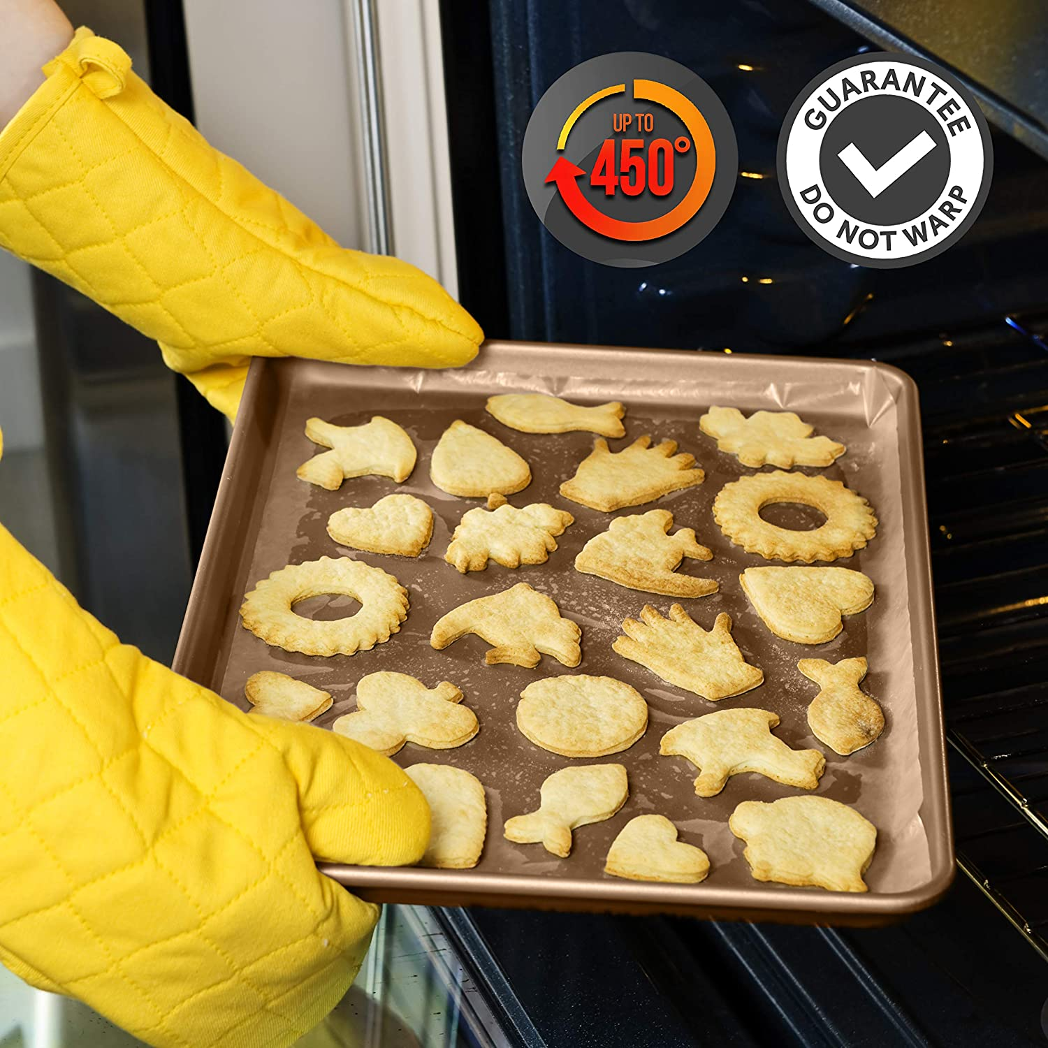 Nutrichef 2-Piece Nonstick XL Cookie Sheets for Baking - 22" X 16" Extra Large Carbon Steel Oven Baking Trays - Non Stick Coating, Stackable Baking Pans, NCLGBP28 - Black image number 3