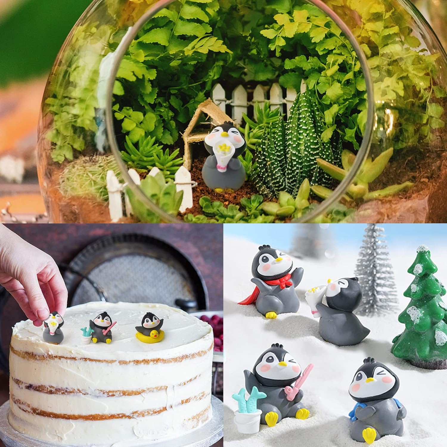 6Pack Mini Cute Penguin Figures Cake Toppers,Lovely Penguin Characters Toys Miniature Fairy Garden Decor for Kids Birthday Baby Shower Party Automobile Decoration - Rabbit image number 2