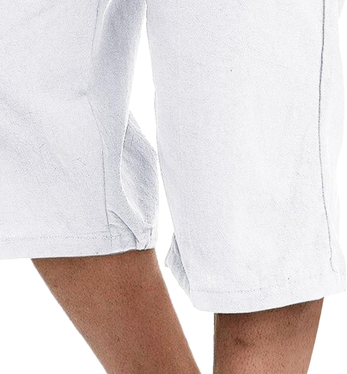Men'S Long Cotton Linen Shorts Lightweight Classic Male Knee Length Drawstring Sport Men Lounge Capri Pant, White, Large image number 4