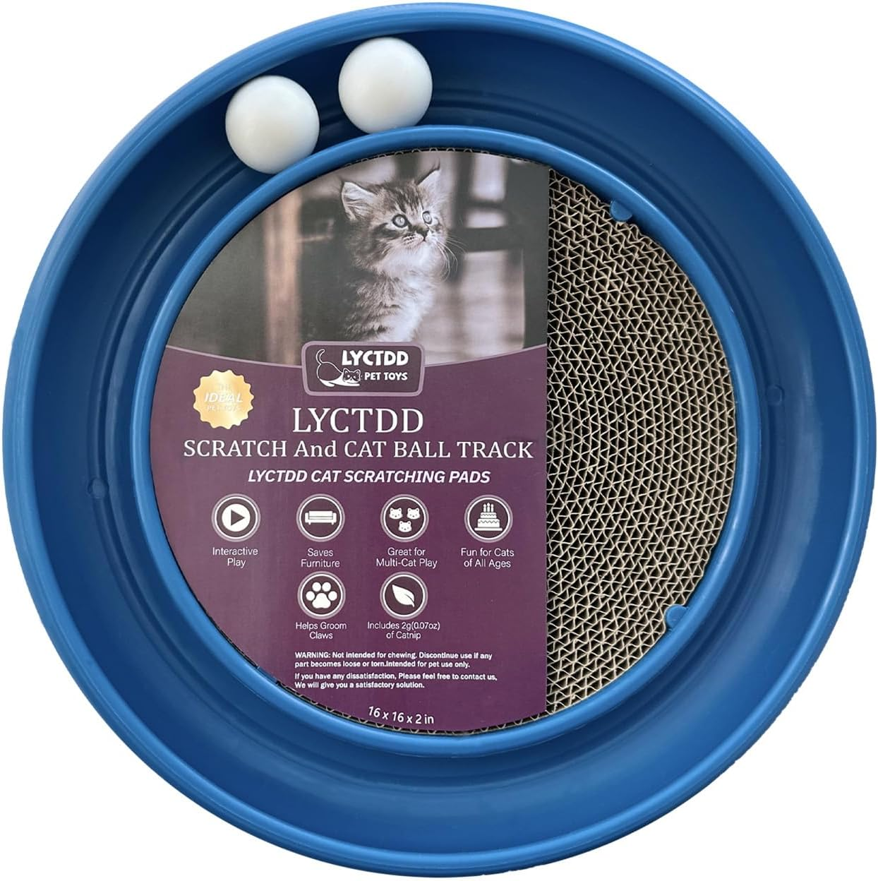 LYCTDD Cat Ball Track,Cat Scratching Board,Cat Scratchers for Indoor Cats,Cat Ball Toy Cat Toys for Bored Indoor Adult Cats for Kitten Mental Physical Exercise with Spare Ball (Blue) image number 3