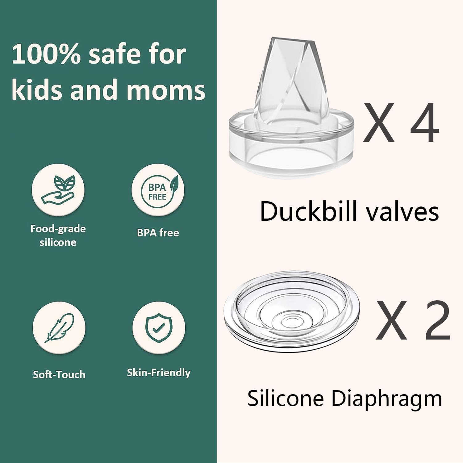 4 Pack Silicone Duckbill Valve and 2Pack Silicone Diaphragm, Compatible with Momcozy/Tsrete/Hauture/Padram/Loveoflive/Omfmf / S9 Pro/S10/S12 Parts Replace Wearable Breast Pump Parts Replace image number 1