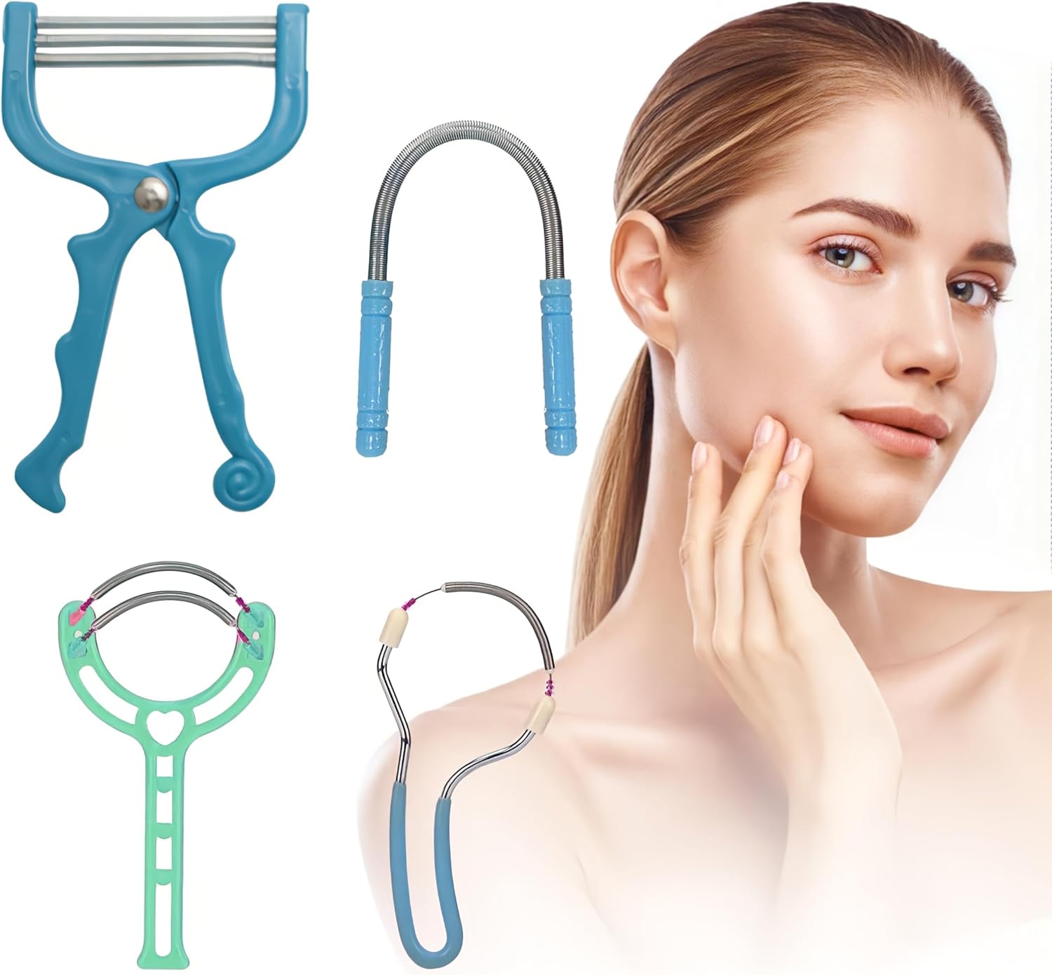 Spring Hair Remover - 4 Pack Stainless Steel Spring Epilator - Facial Hair Remover for Women Face, Chin Hair, Upper Lip Hair, Women Mustache