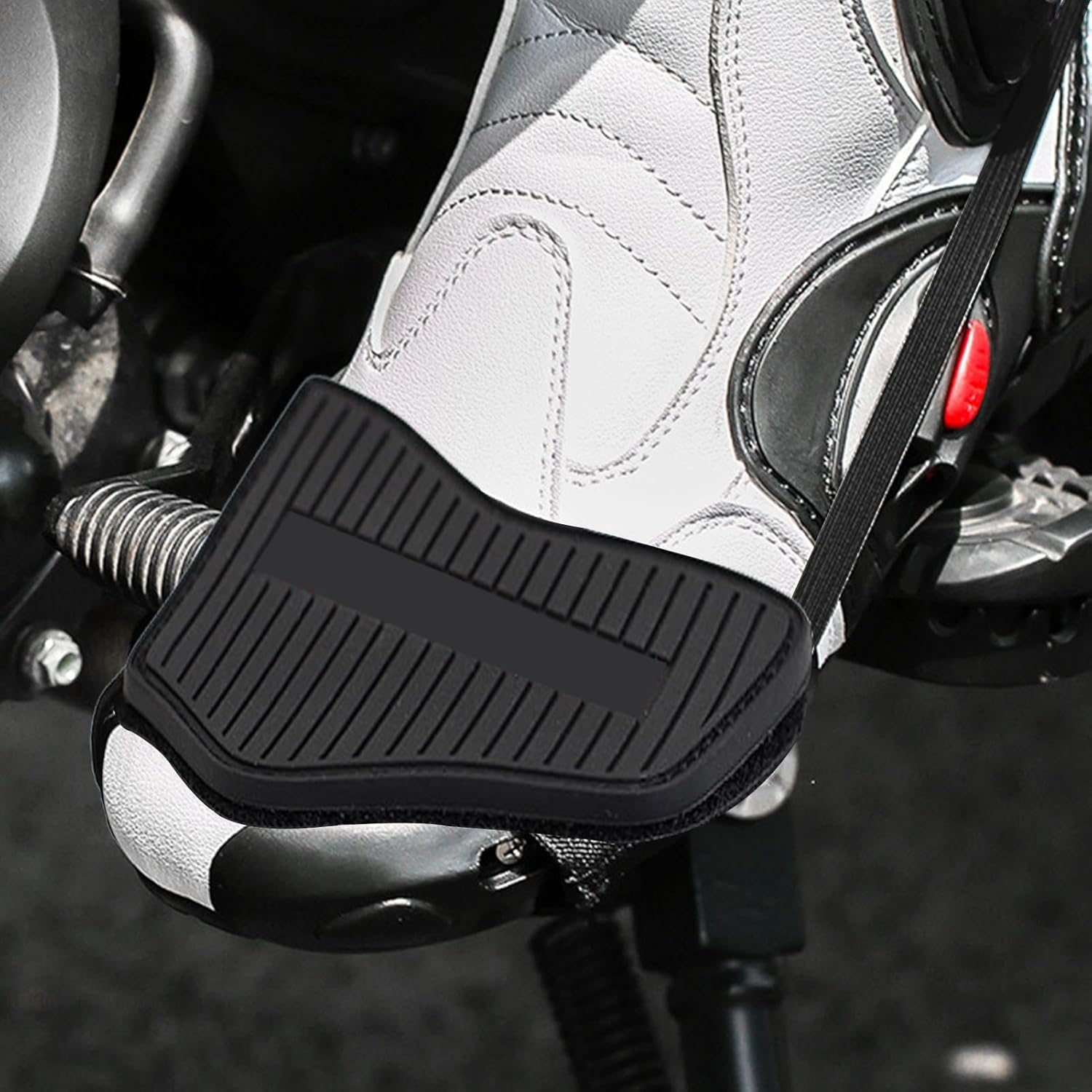 Motorbike Shoe Covers &ndash; Rubber Protection Pad, Gear Shifter Guard, Strong Wear-Resistant Build with Quick Strap Fastener | Motorcycle Riding Accessory for Men Women Outdoor Sports Adventures - Black Red image number 5
