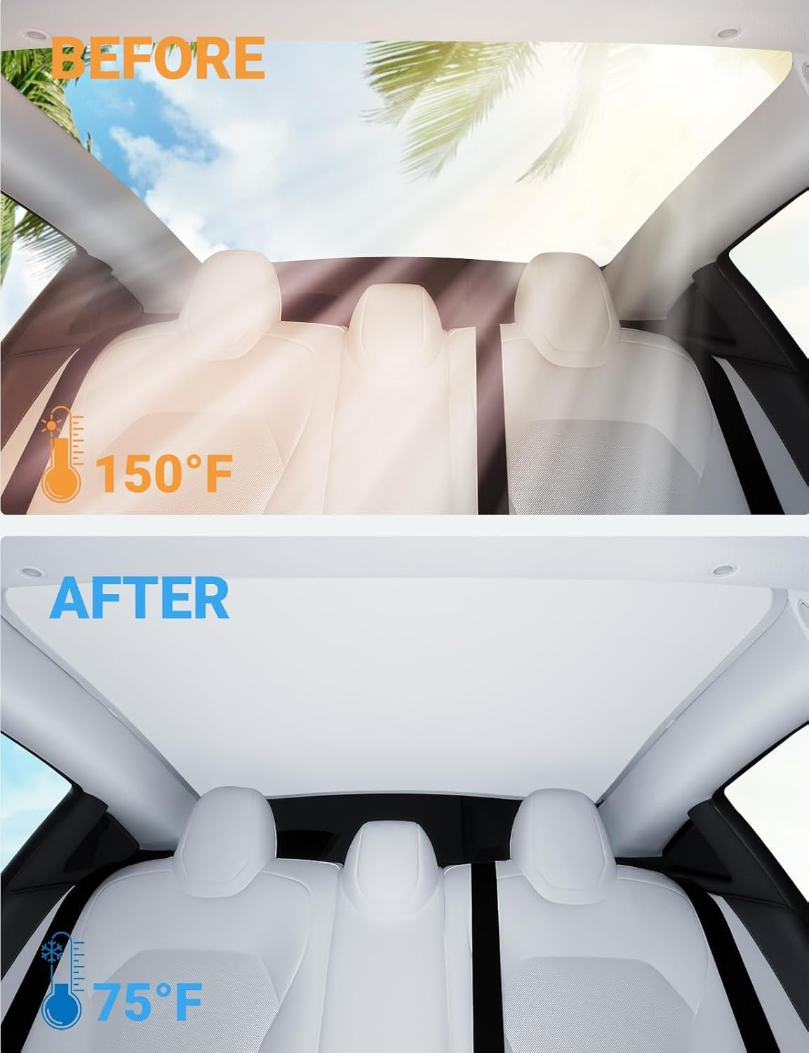 Roof Sunshades for Tesla 2024 2025 Model 3 Highland, Foldable Skylight Sunshade for Model 3 2024 2025 No-Sag Glass Roof Heat Insulation UV Protection Sunroof Covers