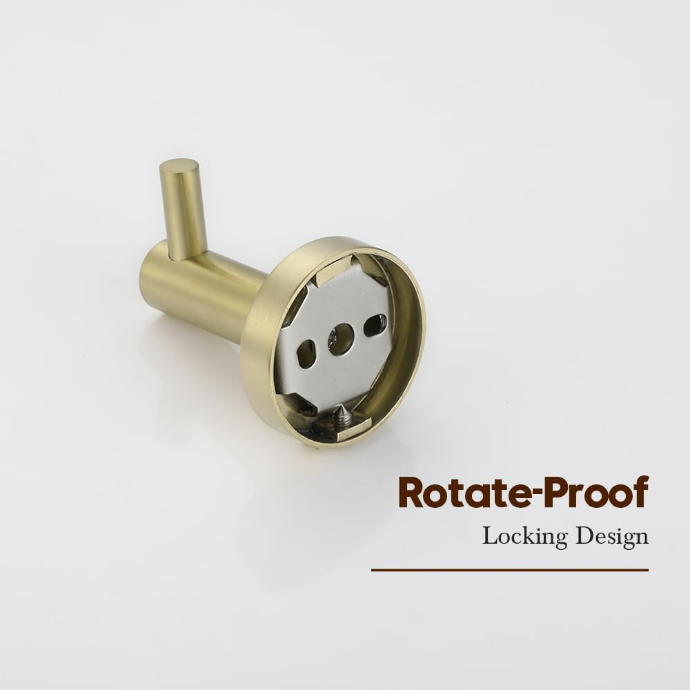 Decaura Robe Hook Coat Hat Hanger Self Adhesive Wall Mounted Towel Rack Holder Bathroom - Brushed Gold image number 5