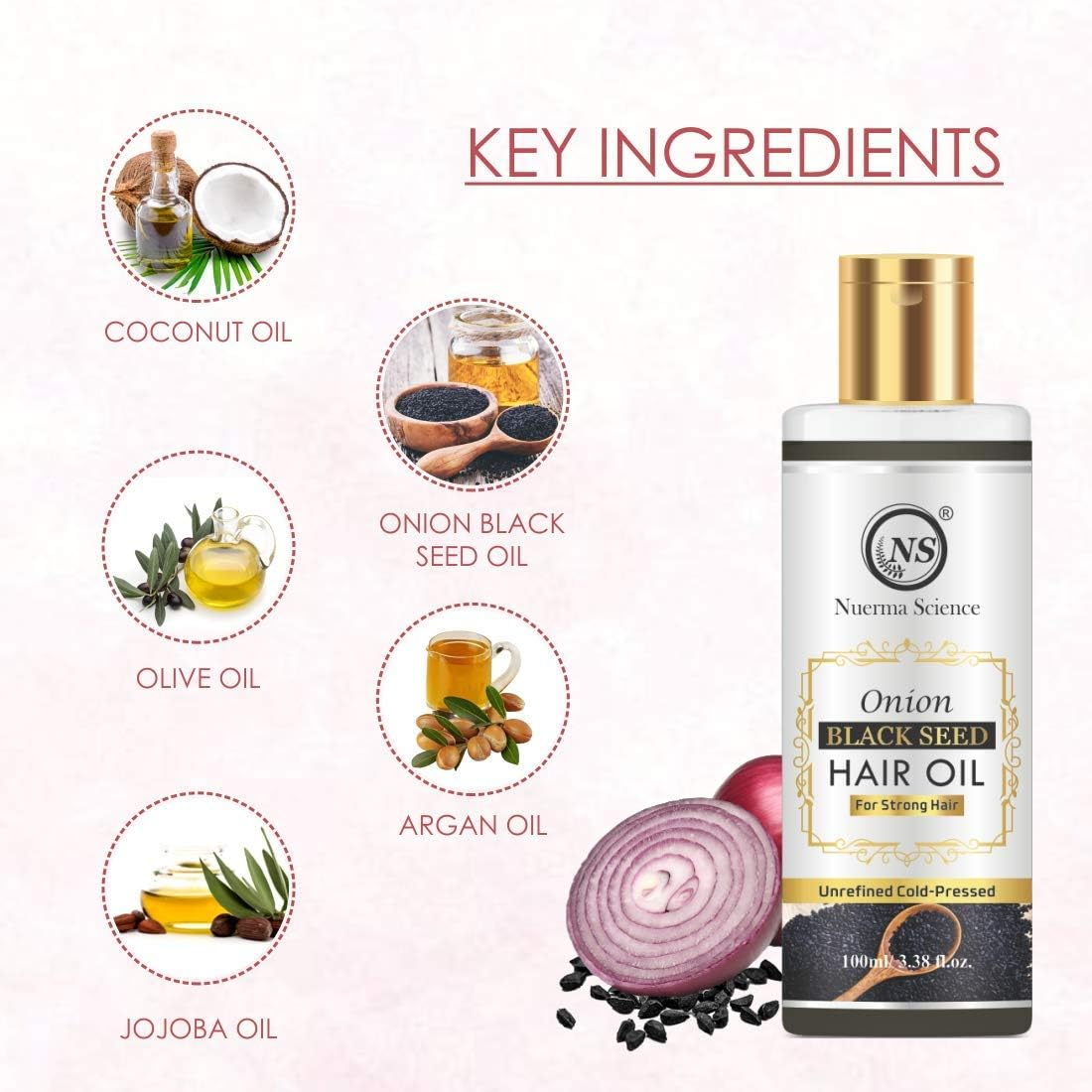 Nuerma Science Onion Oil - Black Seed Onion Hair Oil - Controls Hair Fall - Enriched with 14 Cold Pressed Oils - 100 ML image number 4