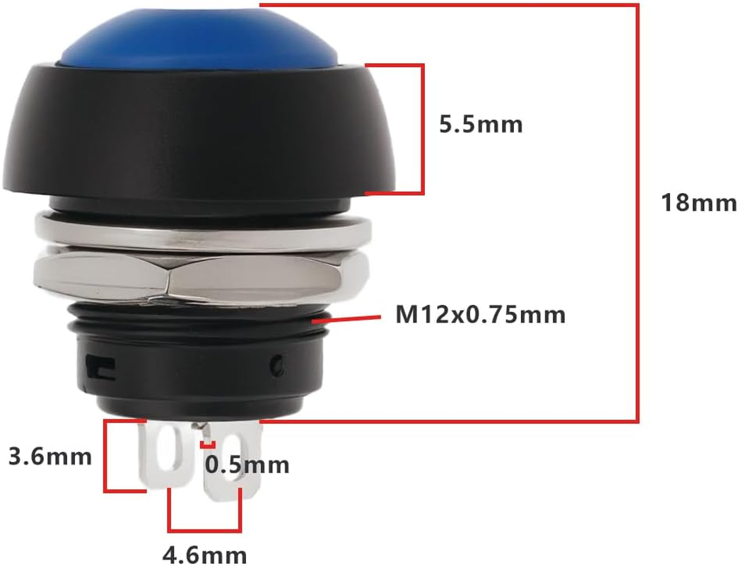 Emsea 12Pcs 12Mm round Push Button Momentary Switch 1A 250VAC Push Switch for Electrical Wiring Electronics image number 4