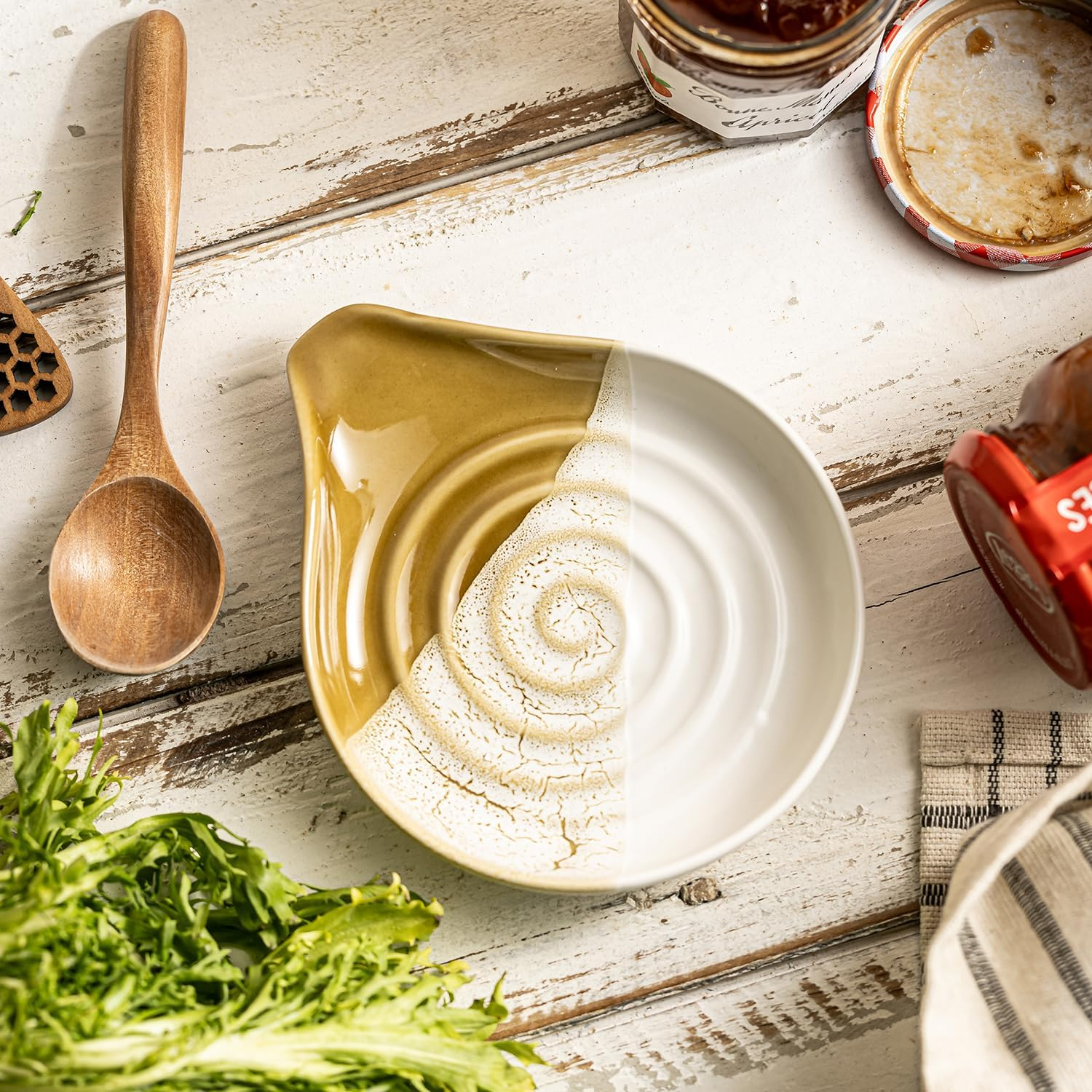 Ceramic Spoon Rest for Stove Top & Kitchen Counter, Large Spoon Holder, Heat-Resistant & Easy to Clean, Non-Stick Spatula Holder for Cooking, Coffee Spoon, Kitchen Decor, Gradient Brown image number 2