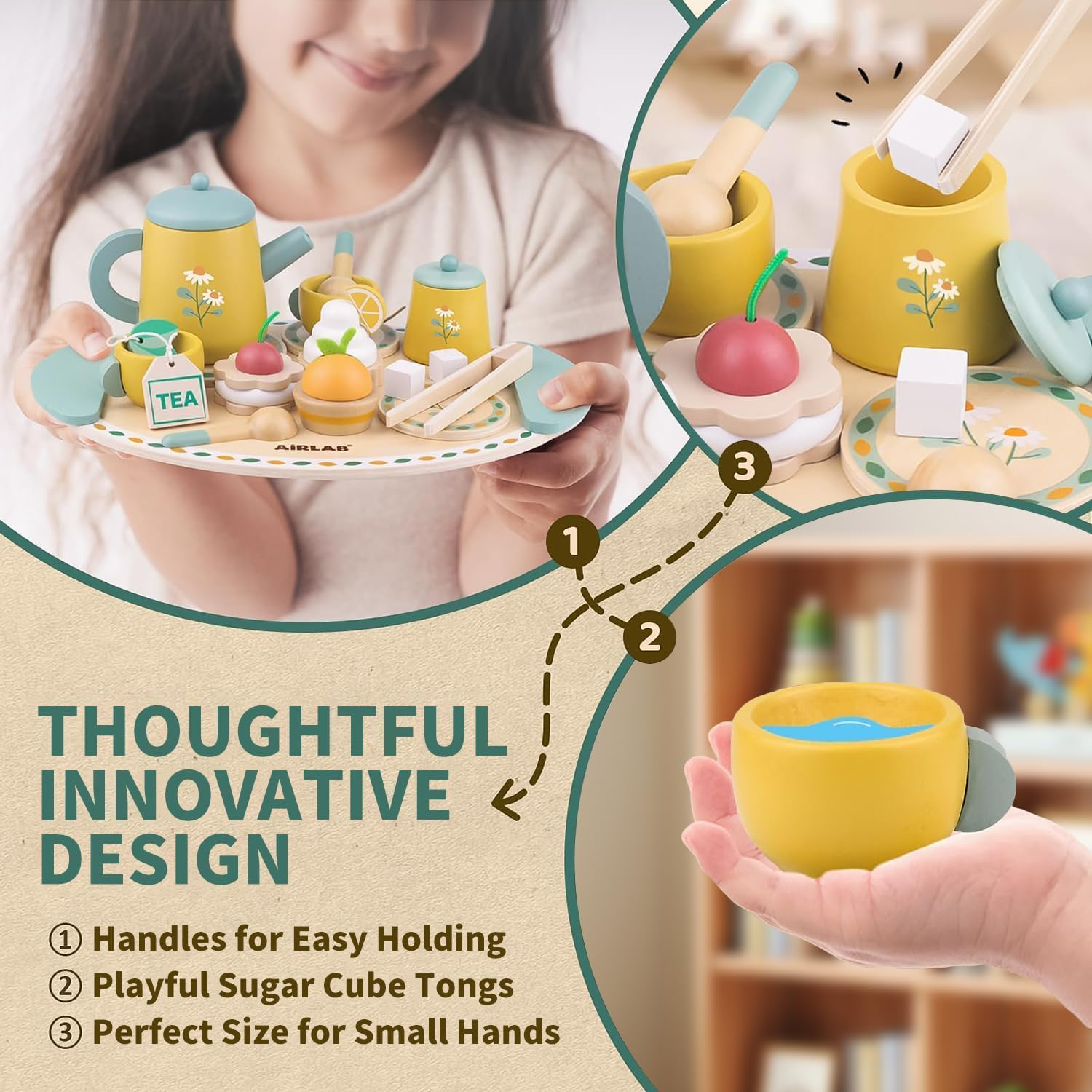 Tea Sets for Toddlers 3-5 Girl Birthday Gift 2 Year Old Princess Party Wooden Play Food Toy Sets for Kids Kitchen Accessories Age 3 4 5 6 Wood Educational Toys image number 1