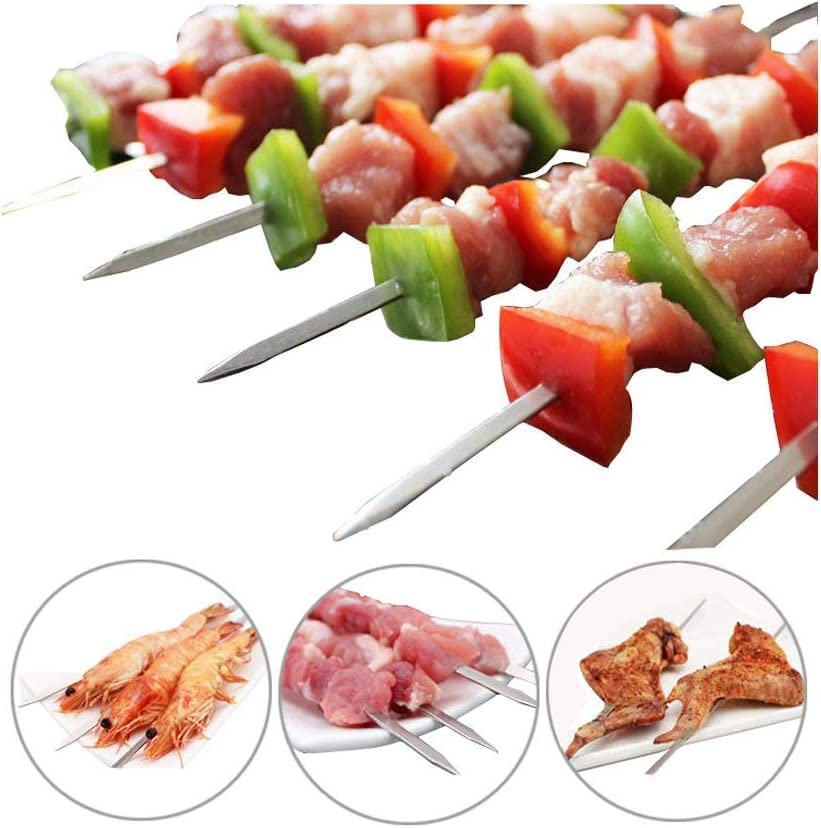 Antallcky 12 Pack Kabob Skewers BBQ Barbecue Skewers Stainless Steel Sticks 22 Inch Heavy Duty Large Wide Reusable with Nonslip Ring Handle Ideal for Shish Kebab Chicken Shrimp and Vegetables image number 5