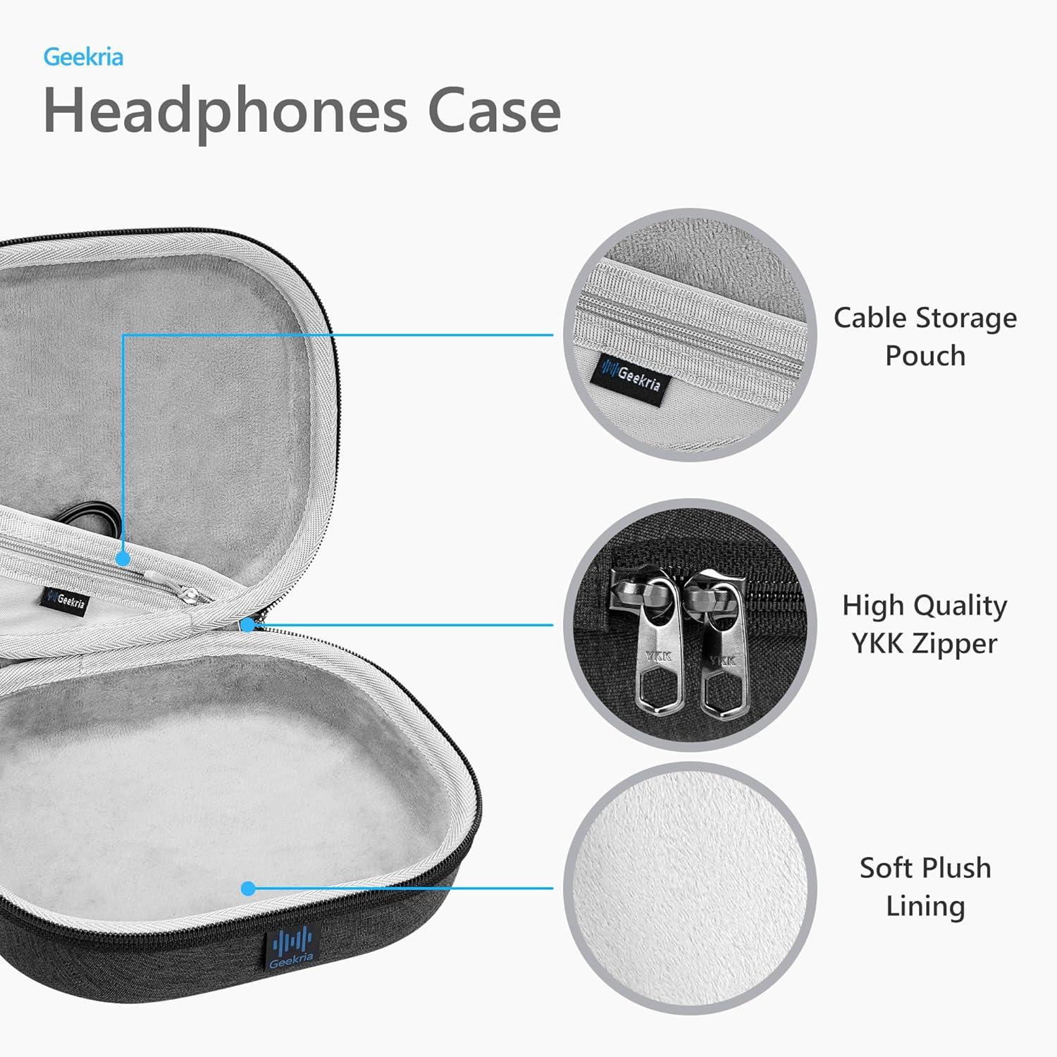 Geekria Shield Headphones Case Compatible with Bose QC Ultra II, QC Ultra/45 II/35 II Gaming Headset, Replacement Hard Shell Travel Carrying Bag with Cable Storage (Dark Grey) - Dark Grey image number 5