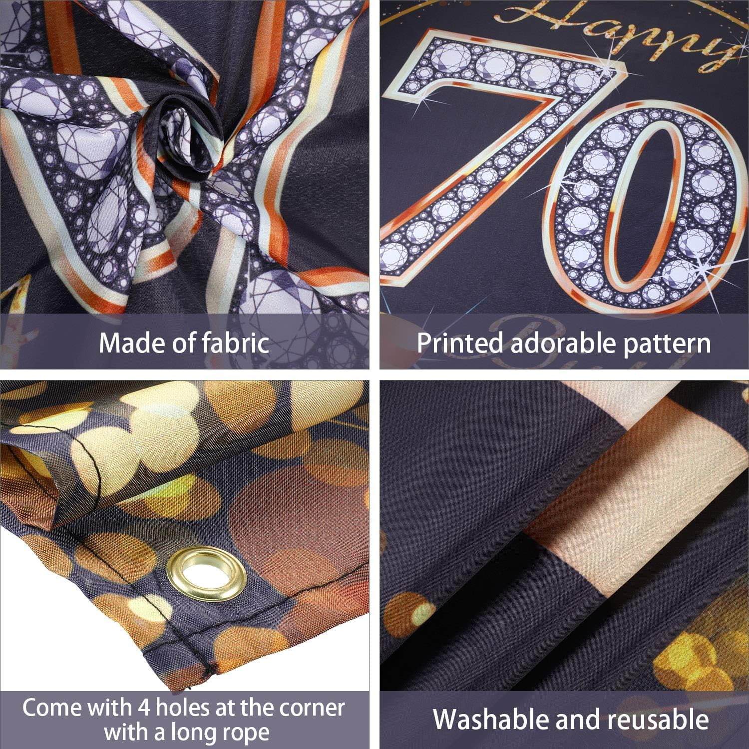 70Th Birthday Party Decoration, Extra Large Black Gold Sign Poster 70Th Birthday Party Supplies, 70Th Birthday Banner Photo Booth Happy Birthday Backdrop Background, 72.8 X 43.3 Inch image number 6