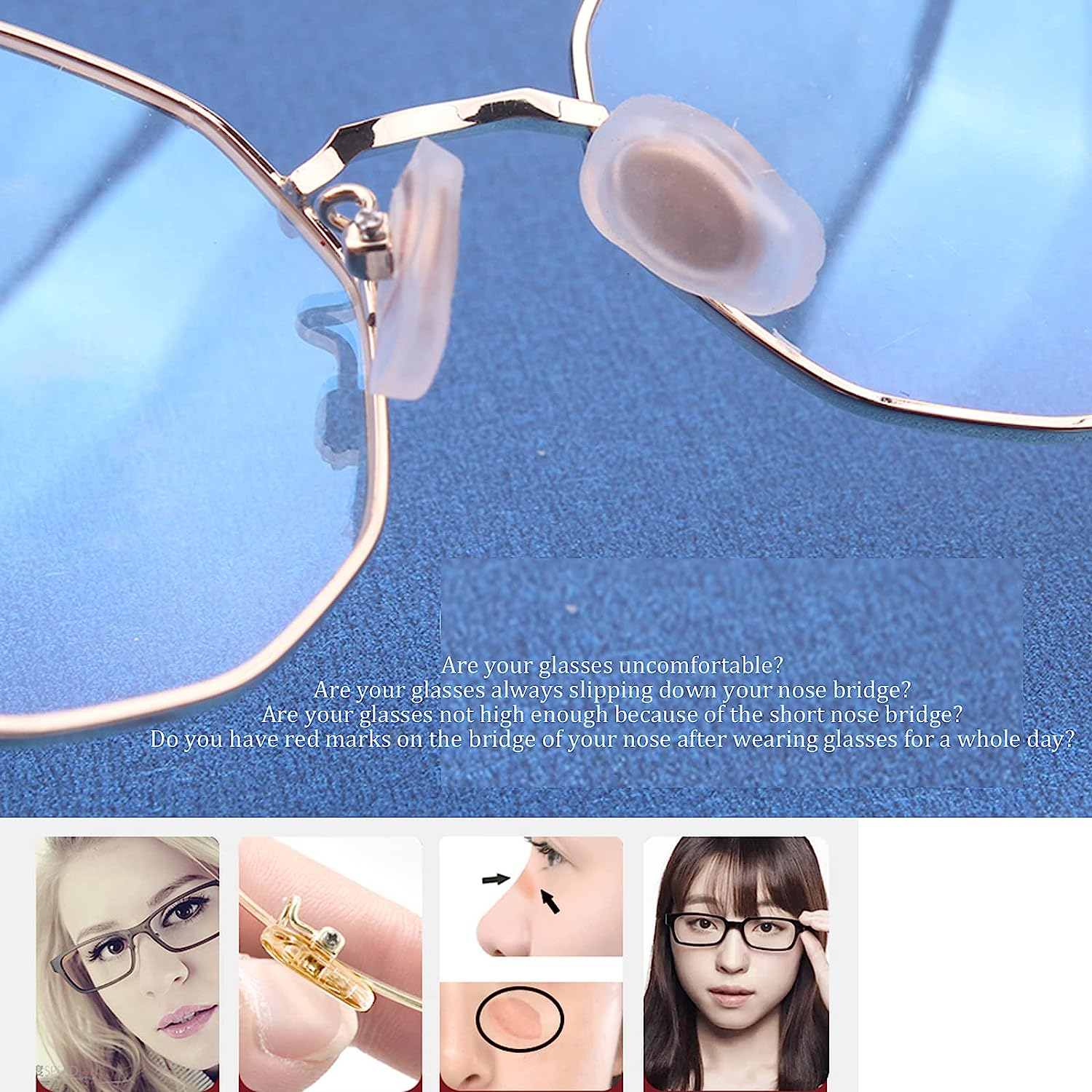 OPUGIT Eyeglass Nose Pad Covers, Slip-On Silicone Nose Pad for Glasses, Soft Eyeglass Repair Kit with Nose Piece Pads, Anti-Slip Eyewear Protective Covers Nose Bridge Pads(White,5 Pairs) - Black image number 5