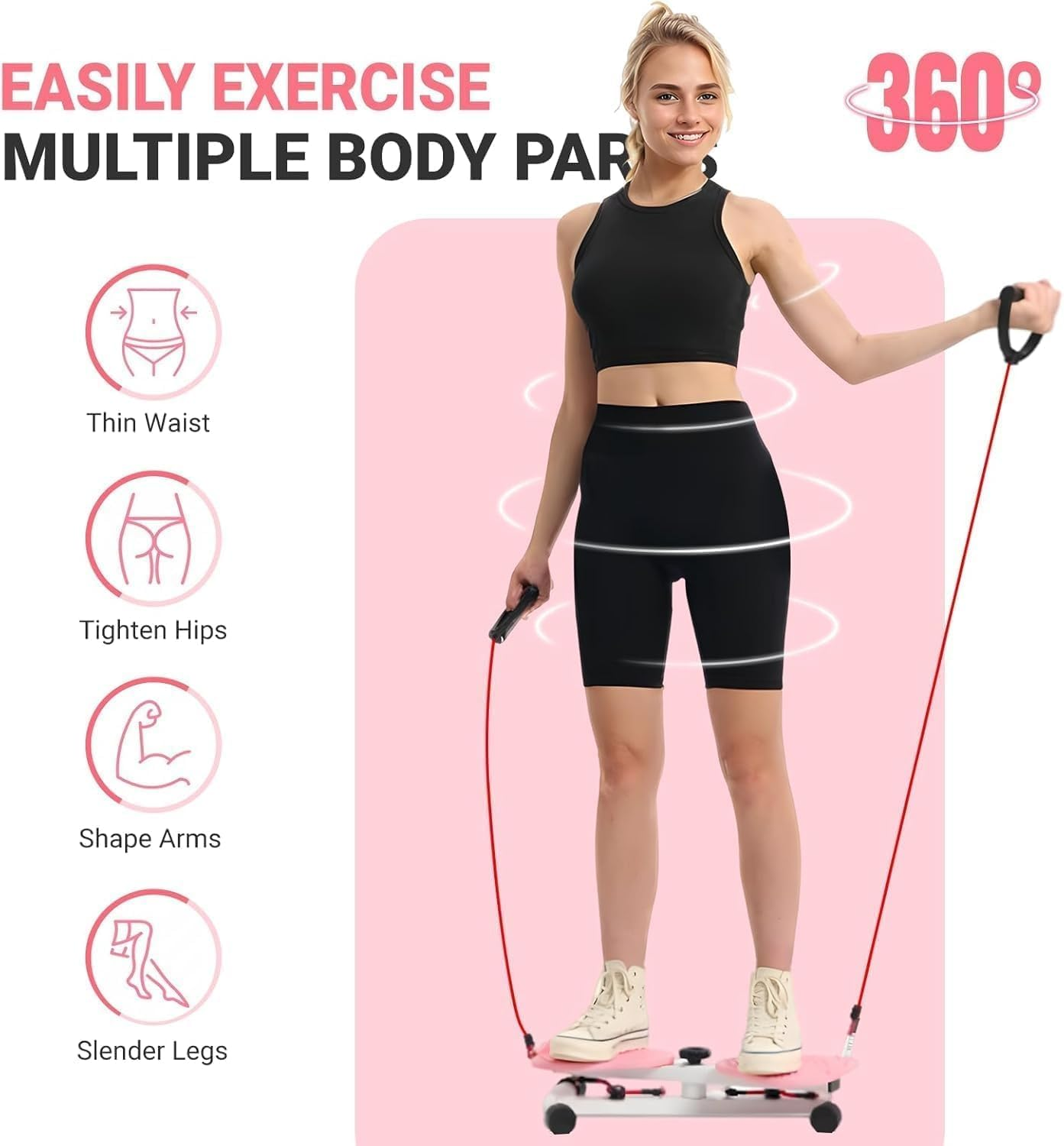 Waist Twister Board & Ab Machine - Noiseless Core Workout with Resistance Bands, 300Lbs Capacity, Foot Massage for Home Fitness image number 2