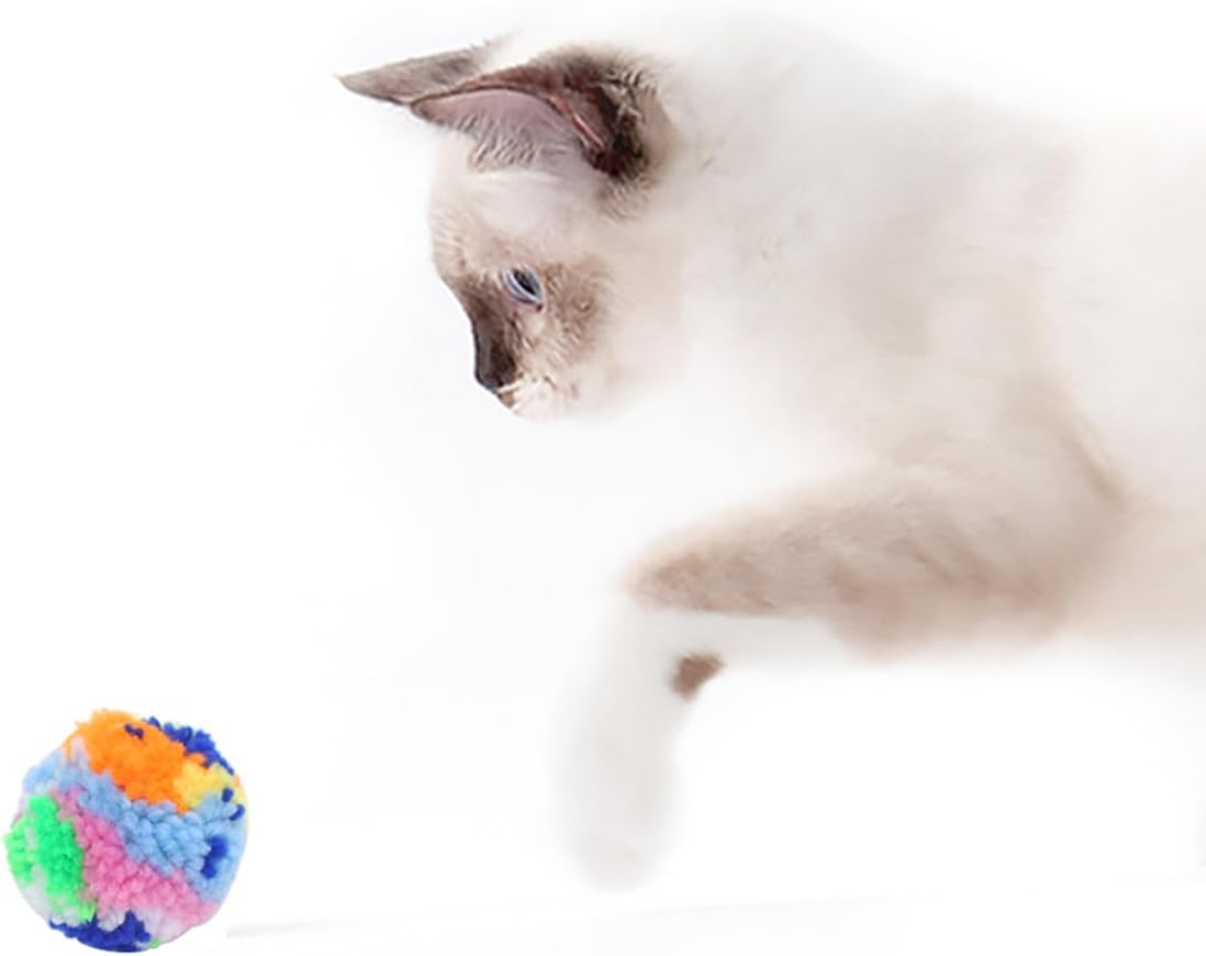 Sarini 2 Pcs Assorted Color Cat Ball, Interactive Colorful Woolen Yarn Cat Balls, Cat Balls Kitten Chasing Games for Indoor Playing,Chasing/Teeth Grinding/Chewing/Training image number 1