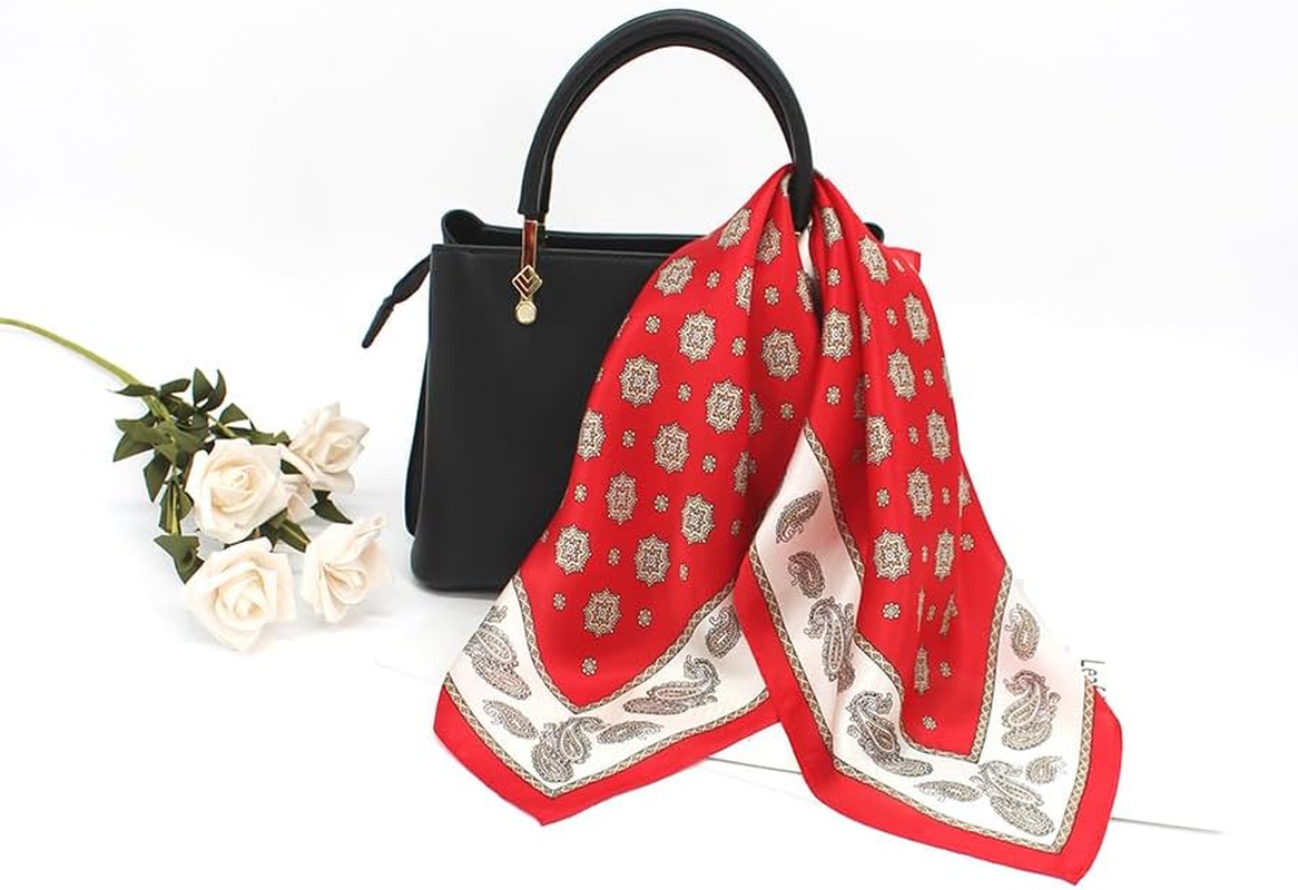 ANDANTINO 100% Pure Mulberry Silk Small Square Scarves -21'' X 21''- Digital Printed Neckerchief Women Men Lightweight Scarf