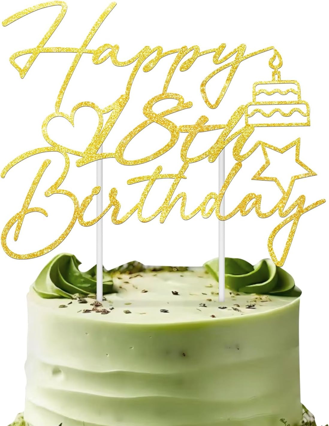 Buziba Happy 70Th Birthday Cake Toppers Gold Glitter Heart Star Cake Decorations for Birthday Themed Party Supplies (70Th)