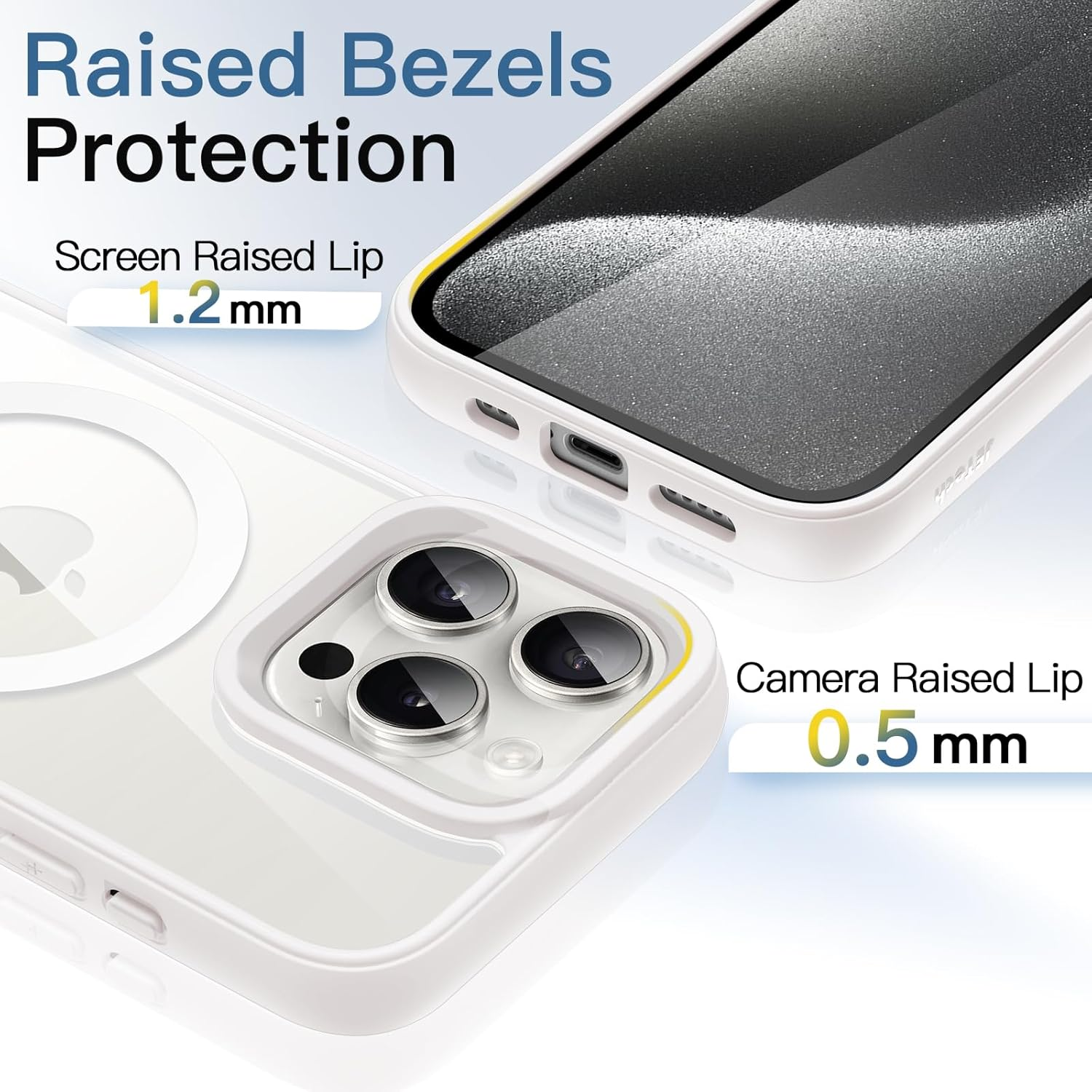 Jetech Magnetic Case for Iphone 15 Pro Max 6.7-Inch Compatible with Magsafe, Shockproof Phone Bumper Cover, Solid Color Matte TPU Frame, Anti-Scratch Clear Back (White Titanium) image number 6