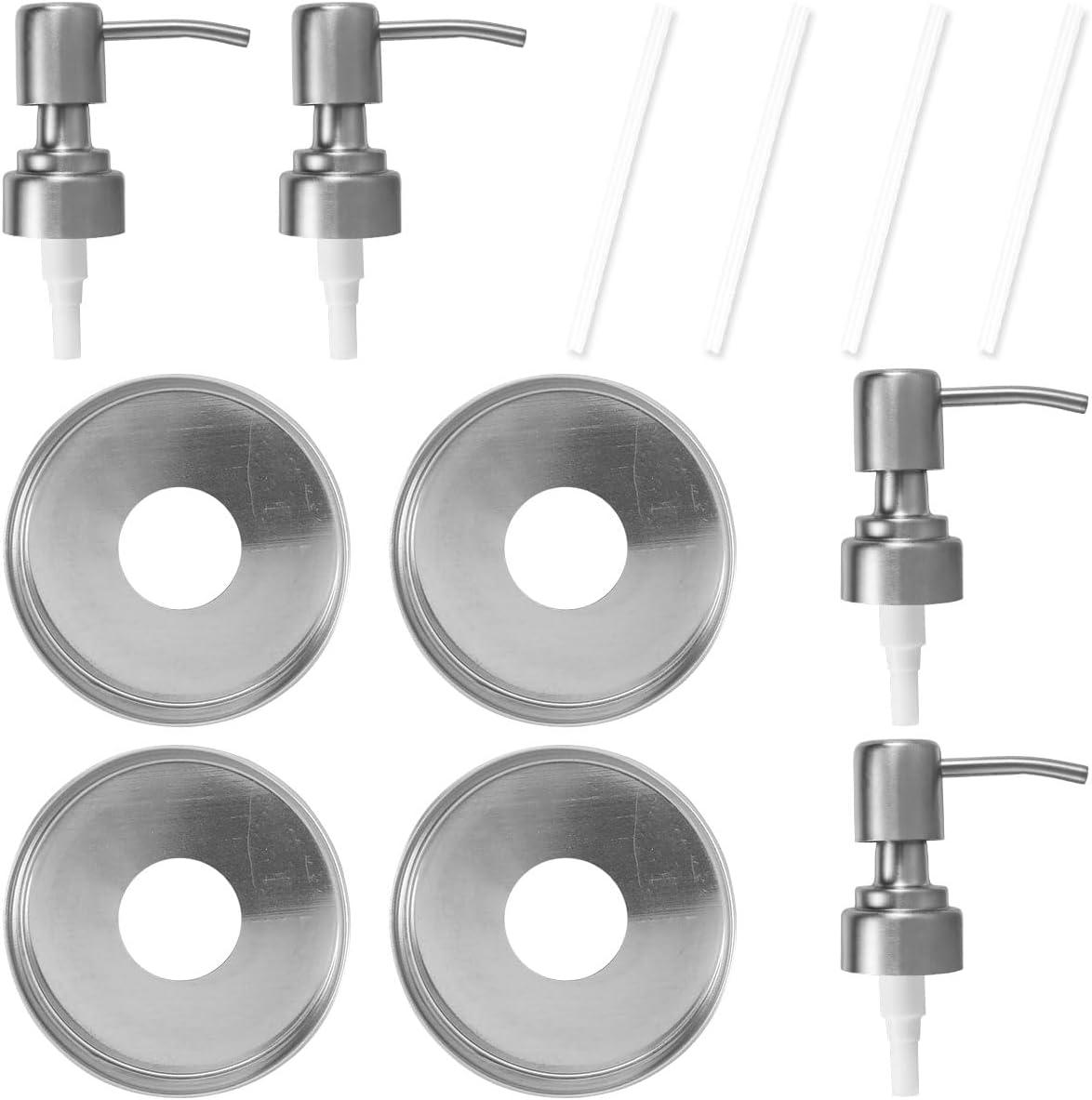 Abizarch Mason Jar Soap Dispenser Lid with Pump, 2.76" Stainless Steel Mason Jar Pump Lid Lotion Soap Dispenser Lids with 3.9 Inch Tube and Gasket, Leakproof Soap Dispenser Pump Replacement