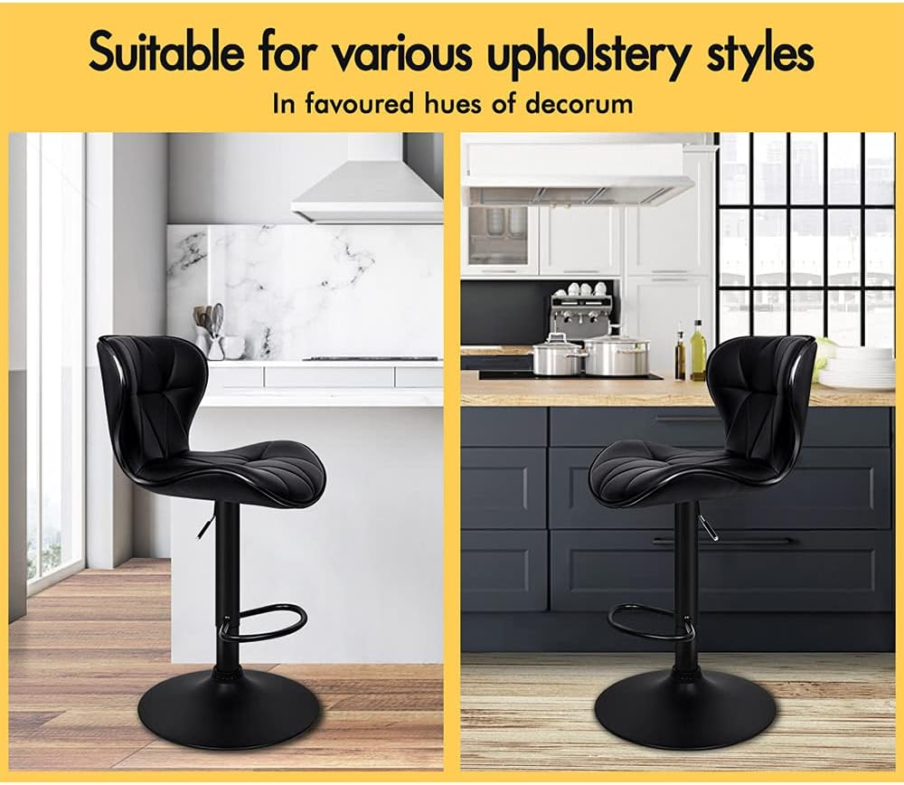 ALFORDSON Bar Stool 4Pcs Adjustable Kitchen Stools Luna Swivel Counter Barstools Dining Chair in 54-75Cm Seat Height for Home Bar Dining Room (All Black)