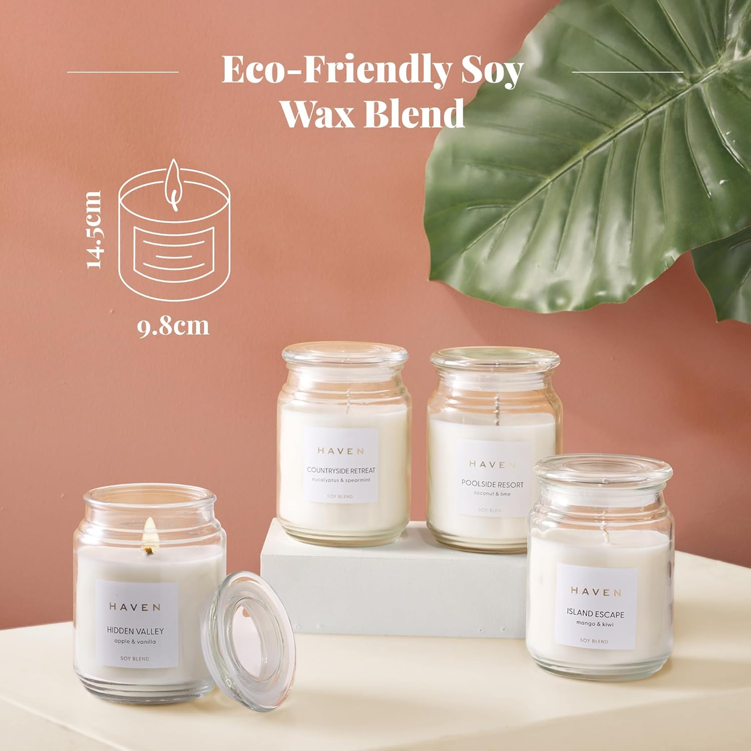 Haven Eucalyptus & Spearmint Scented Candle in Glass Jar - Clean-Burning Soy Wax Blend with Natural Cotton Wick - Long-Lasting Aromatherapy Candle for Home Decor & Fragrance image number 2