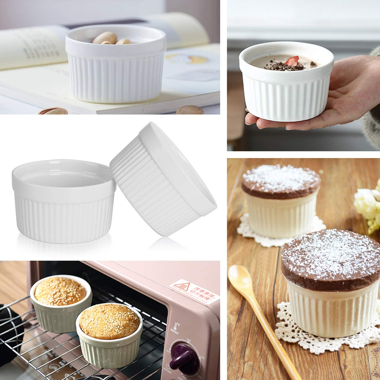Ramekins 6 Oz, Set of 8, Creme Brulee Ramekins, Souffle Dishes, Oven Safe Porcelain Ramiken Bowls for Custard, Lava Cakes, Pudding, Flan, Mini Desserts, Jam and Ice Cream, Ramekins for Baking image number 4