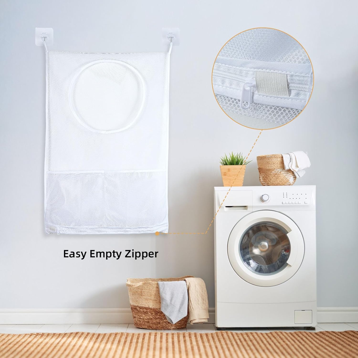 2 Pack Hanging Laundry Hamper Bag, 30 X 20 Inch Hanging Hampers for Laundry, Wall Mounted Laundry Basket for Dirty Clothes Organization and Storage (2) image number 2
