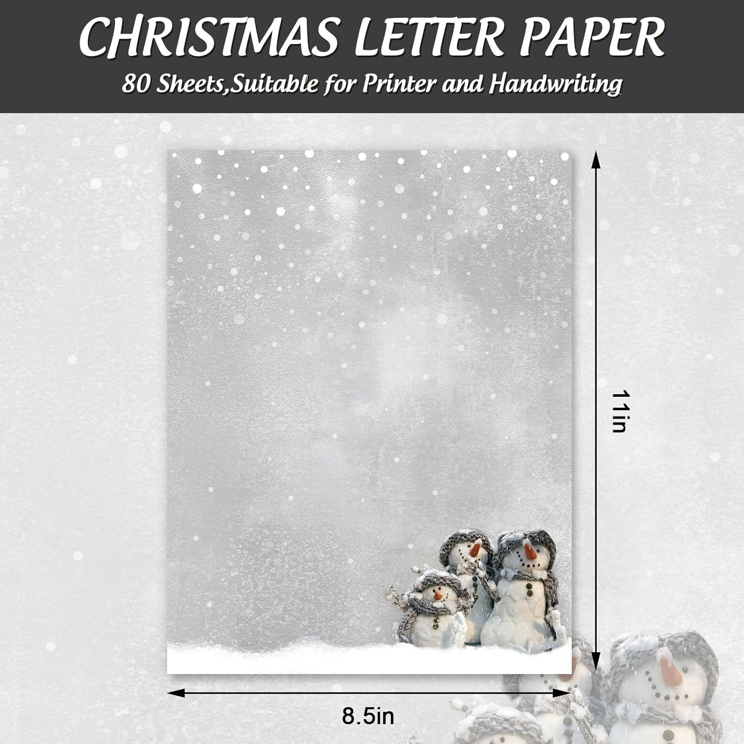 Anydesign 80 Pack Winter Stationery Letterhead Paper Snowman Snowflake Letter Paper Gray Writing Paper Notes Greeting Paper for Christmas Invitation Office Printing Supplies, 8.5 X 11 Inch image number 1