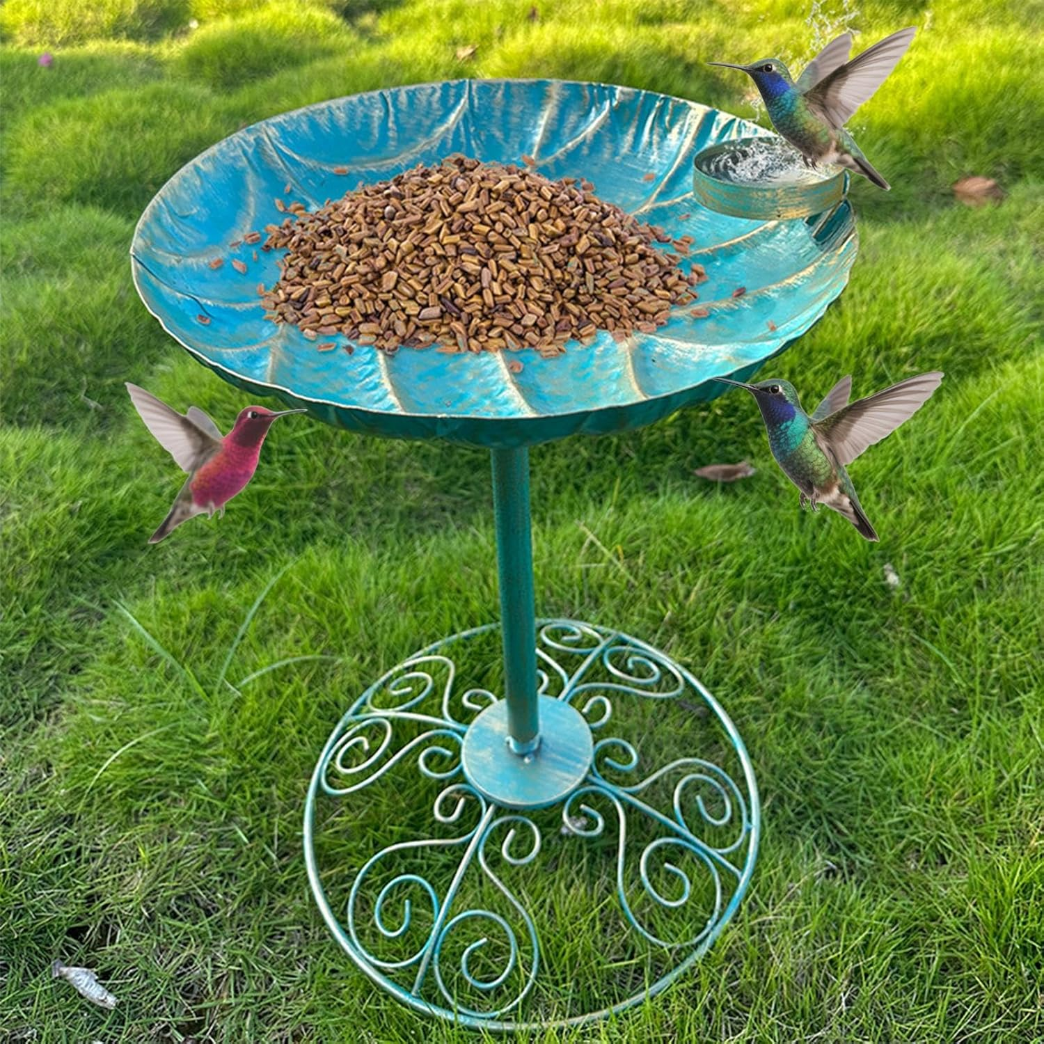 Outdoor Bird Bath | Iron Pedestal Bird Bath | Rustproof Water Feeder Planter Yard Statue Decorations for Fence Yard Porch Lawn Deck Backyard Balcony image number 5