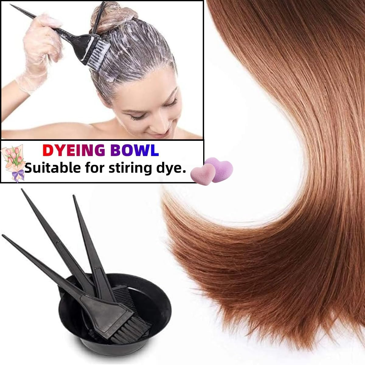 4PCS Piece Hair Dye Brush and Bowl Set, Tool Mixing Bowl Kit Color Comb Hair Dye Applicator, Bowl and Brush Hair Dye DIY Hair Tools for Salons and Homes image number 6