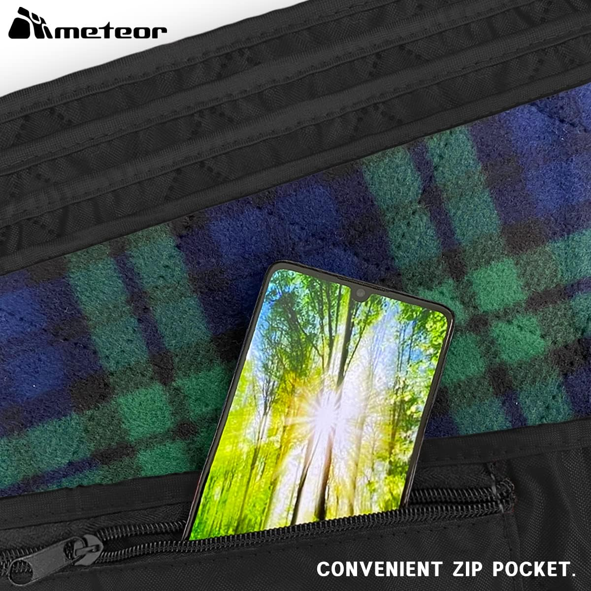 Meteor Picnic Mat Extra Large 210X140Cm - Picnic Rug, Camping Mat, Picnic Blanket, Waterproof, Windproof, Quilted Fleece Outdoor Mat for Camping, Beach, Travel, Stadium & Pets - Black With Fleece Tartan Plaid image number 3