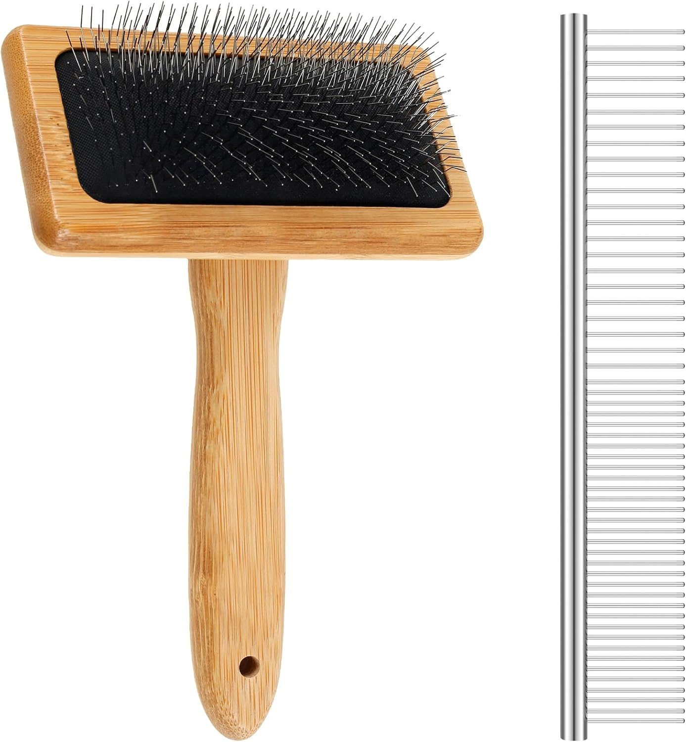 2Pcs Self-Cleaning Slicker Brush for Dog & Cat, Pets Grooming Comb Kit,Pet Massage Brushes,Stainless Steel Pet Hair Combs Removes Tangles Loose,Multipurpose Tassel Grooming Tool for Knitting Cord Rope image number 4