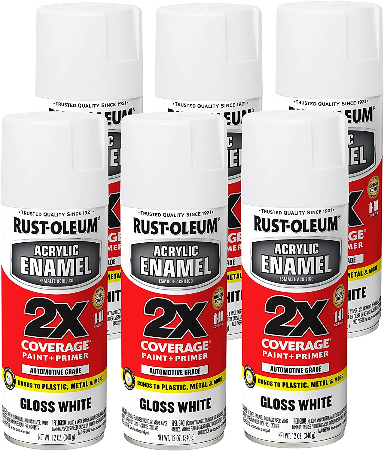 Rust-Oleum 2X Acrylic Enamel Top Coat Spray Paint, Gloss White, 340 G (Pack of 6) image number 1