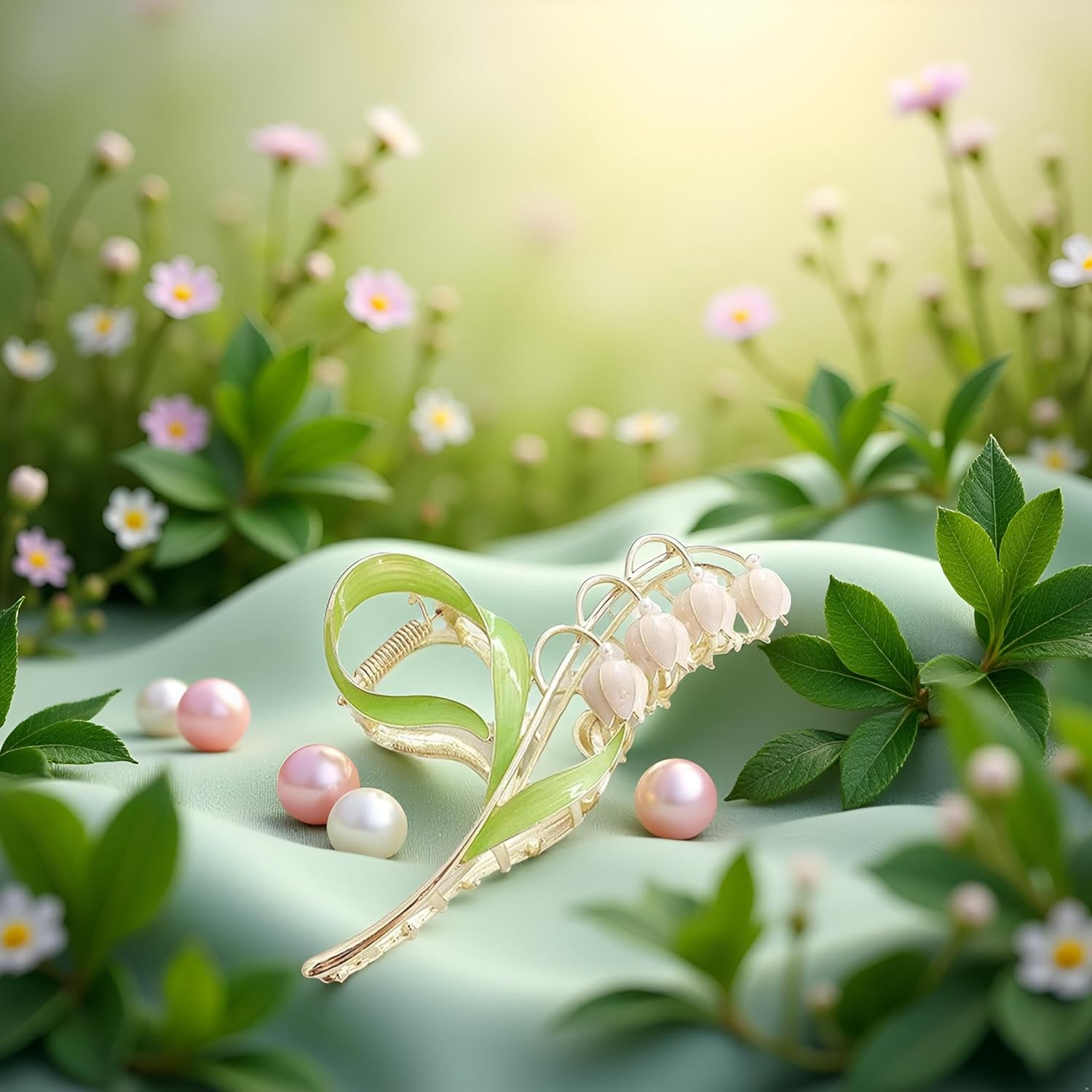 Pink Lily of the Valley Flower Hair Clips, Large Metal Claw Clip,Orchid Clamps,Lily Jaw Clamp Styling Accessories for Thick Thin,Clips and Barrettes