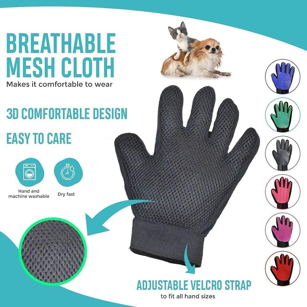 Mumoo Bear Pet Grooming Glove - Pet Hair Remover &ndash; Mitt Brush - Deshedding Brush Glove - Glove Brush for Gentle Massage &ndash; Moulting - for Cats & Dogs with Long & Short Fur (Blue, Right) image number 6