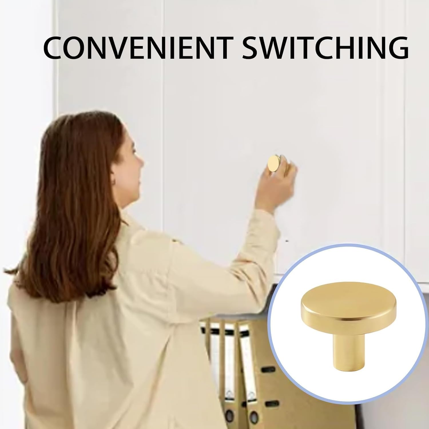 Solid Brass Cabinet Knobs 8-Pack, Brushed Finish Door Knobs for Cabinet Cupboard Drawers, High-Quality round Brass Knobs with Screws, Suitable for 18Mm Thick Plates, round Solid Brass Cabinet Knobs image number 3