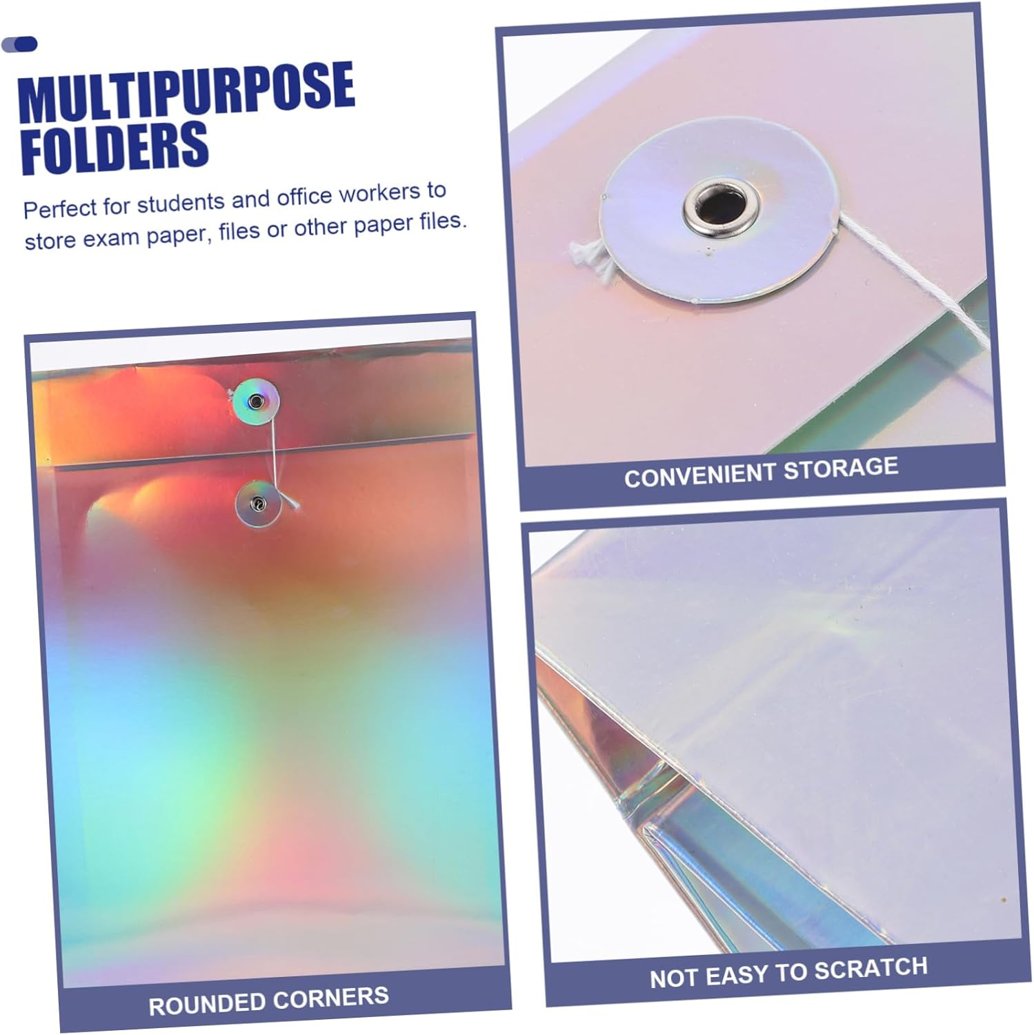 WEKAMOS 3Pcs File Bags Decorative Laser Document Organizers with Tie Closure Wear Packing Pouches for Office Home Student and Business Travel Storage image number 6